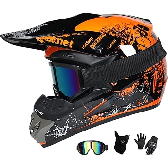 MTB Helmet Fullface Children's Motorcycle Helmet Green and Orange Adult Motorcycle Downhill Full Face Helmet for Mountain Bike Mountain Buggy Sports Protection