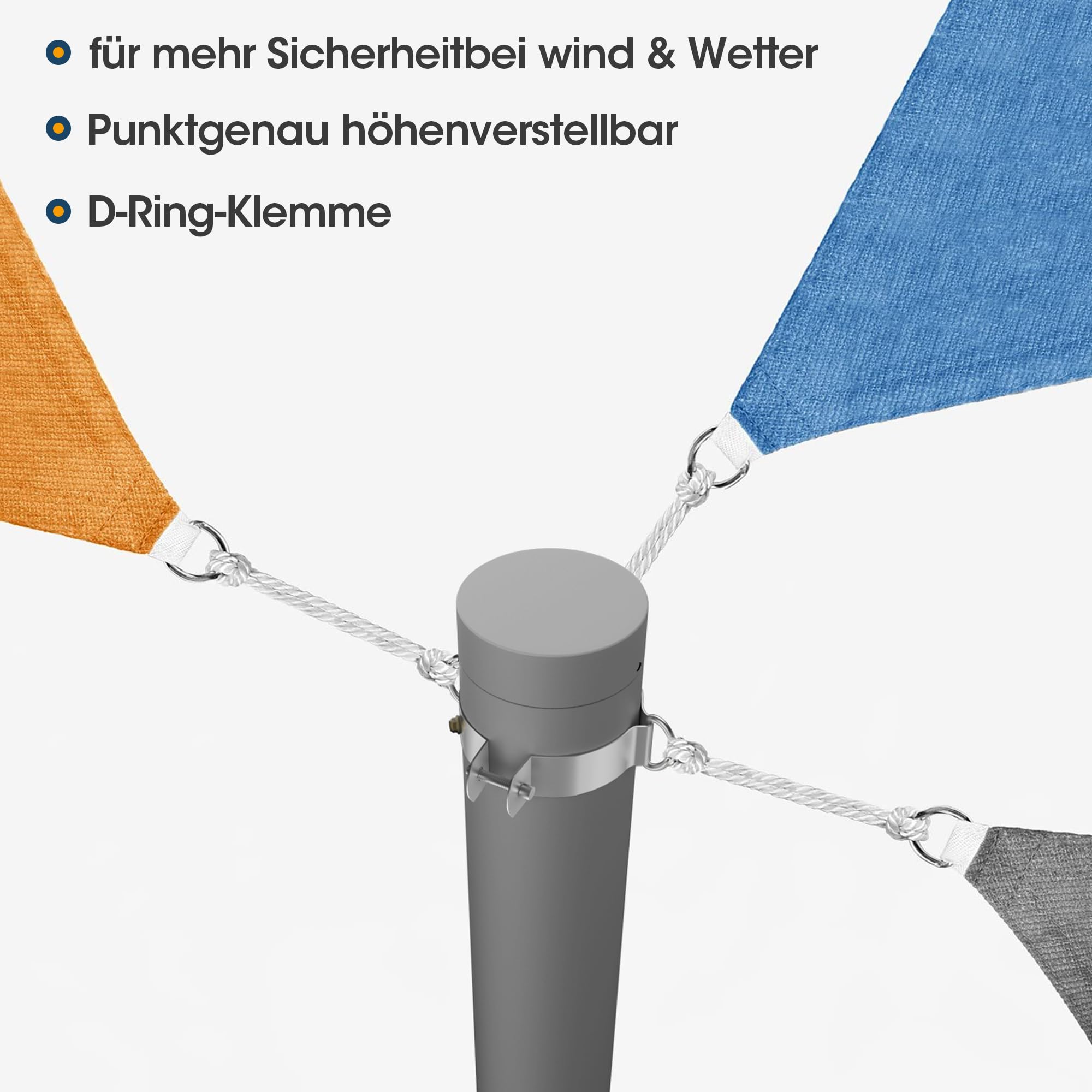 3m Höhenverstellbar Sonnensegelmast, inkl. D-Ring Sonnensegelpfosten