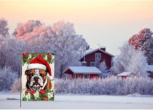 Miniatura 6 de Bandera de jardín de perro de Navidad con sombrero de Papá Noel, bandera de 12 x 18 pulgadas, doble cara para exteriores, Navidad, decoración de
