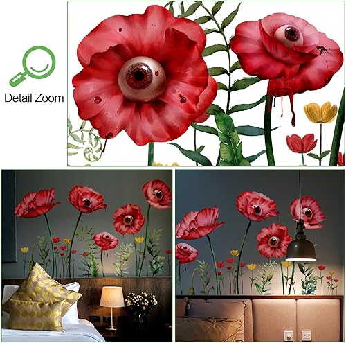 Miniatura 3 de Amaonm - 4 hojas de 12 x 36 pulgadas, calcomanías de pared grandes 3D de flores coloridas moradas y rojas, plantas, hojas verdes, calcomanías de