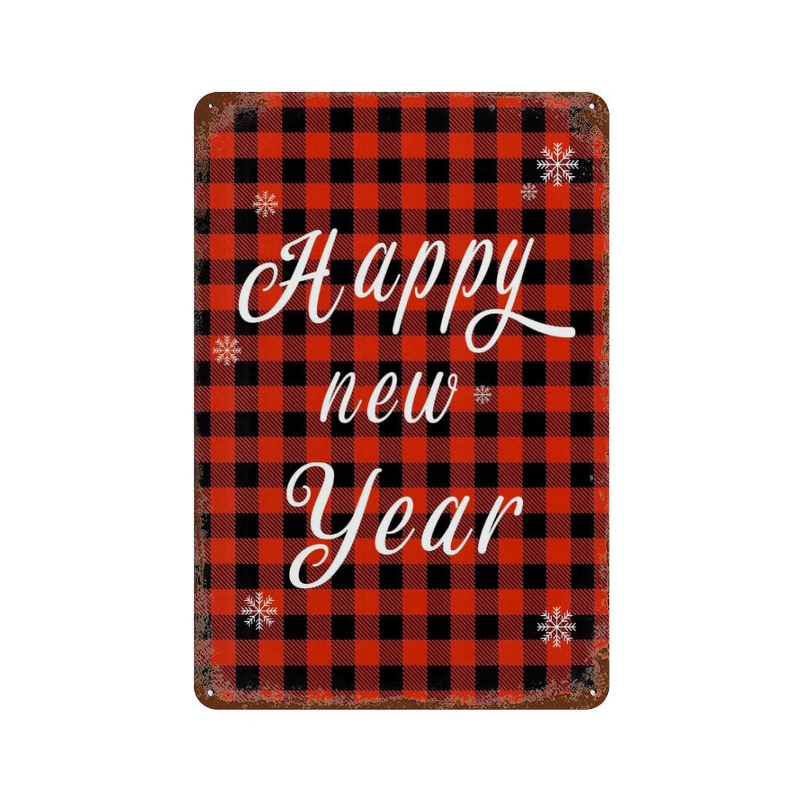 KWQDOZF Happy New Year Theme Metal Tin Sign,Vintage Iron Hanging Plate Vertical with Rust Poster Wall Decor 8x12inch