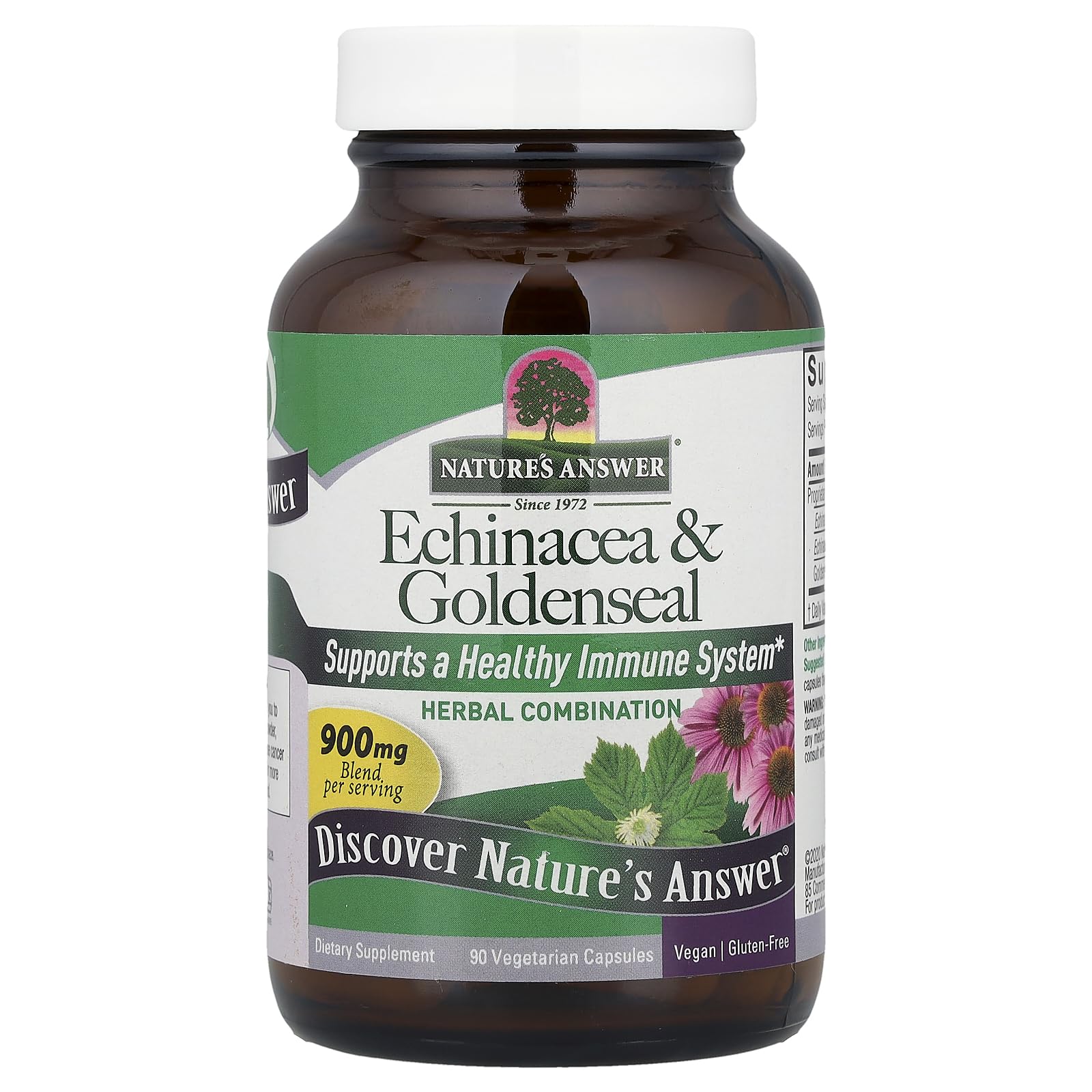 Nature's Answer Echinacea & Goldenseal | Dietary Supplement | Supports a Healthy Immune System | Non-GMO & Kosher Certified | Vegetarian/Vegan Capsules 90ct