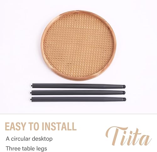 Miniatura 12 de Tiita Mesa auxiliar redonda mental, mesita de noche, mesas pequeñas de madera, mesa de centro con bandeja de madera para sala de estar, dormitorio,