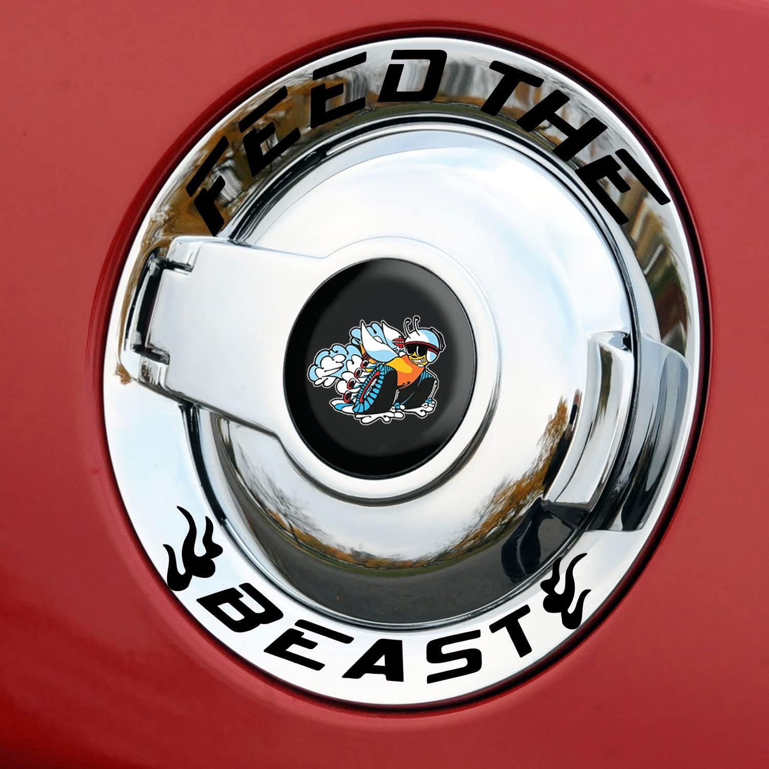 TOOLEPIC for Dodge Challenger Accessories-Gas Tank Door Cover Overlay with Feed The Beast Stylish Design,Unique Car Accessory Perfect for Customization [Gas Tank Cover Not Included]