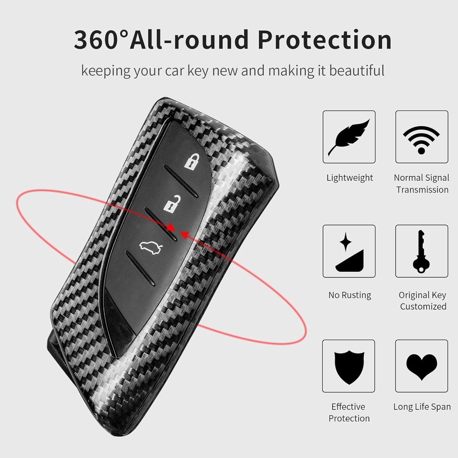 T-carbon Real Glass Fiber Key Fob Cover Compatible with Lexus Key Fob Cover Fits for Lexus GX LC LS RZ RX ES NX Remote Key Case with Keychain,Silver Black