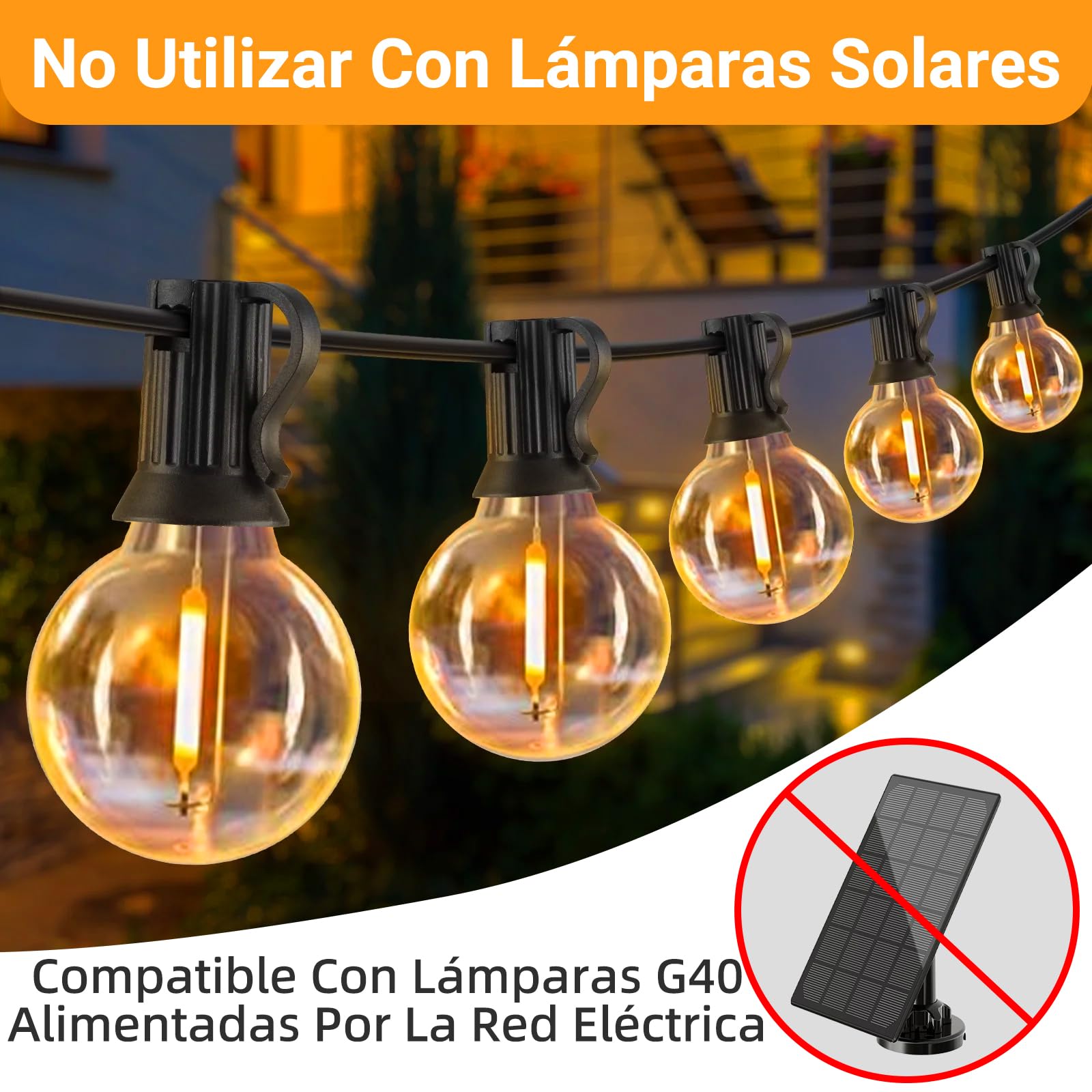 Paquete de 25 Bombillas de Repuesto G40 E12 LED 1W, Blanca Cálida 2700K, Bombilla Filamento G40 LED, 100LM, IP54 Impermeable, No Regulable, Bombilla Edison E12 para guirnalda exterior, jardín, Fiesta