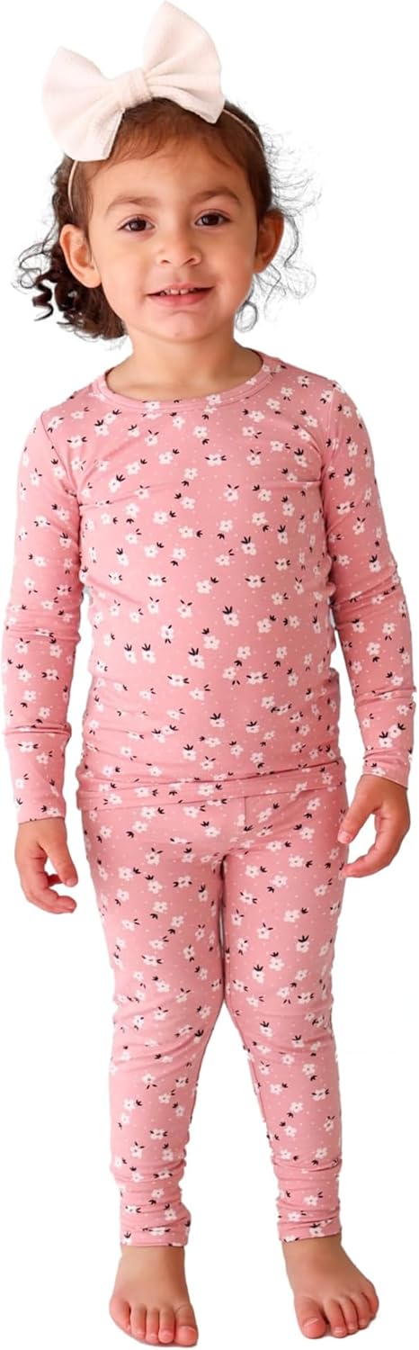 Posh Peanut Girls Pajamas - Soft, Viscose from Bamboo PJs for Kids - Matching, Long Sleeve Toddler Pajamas for Girls
