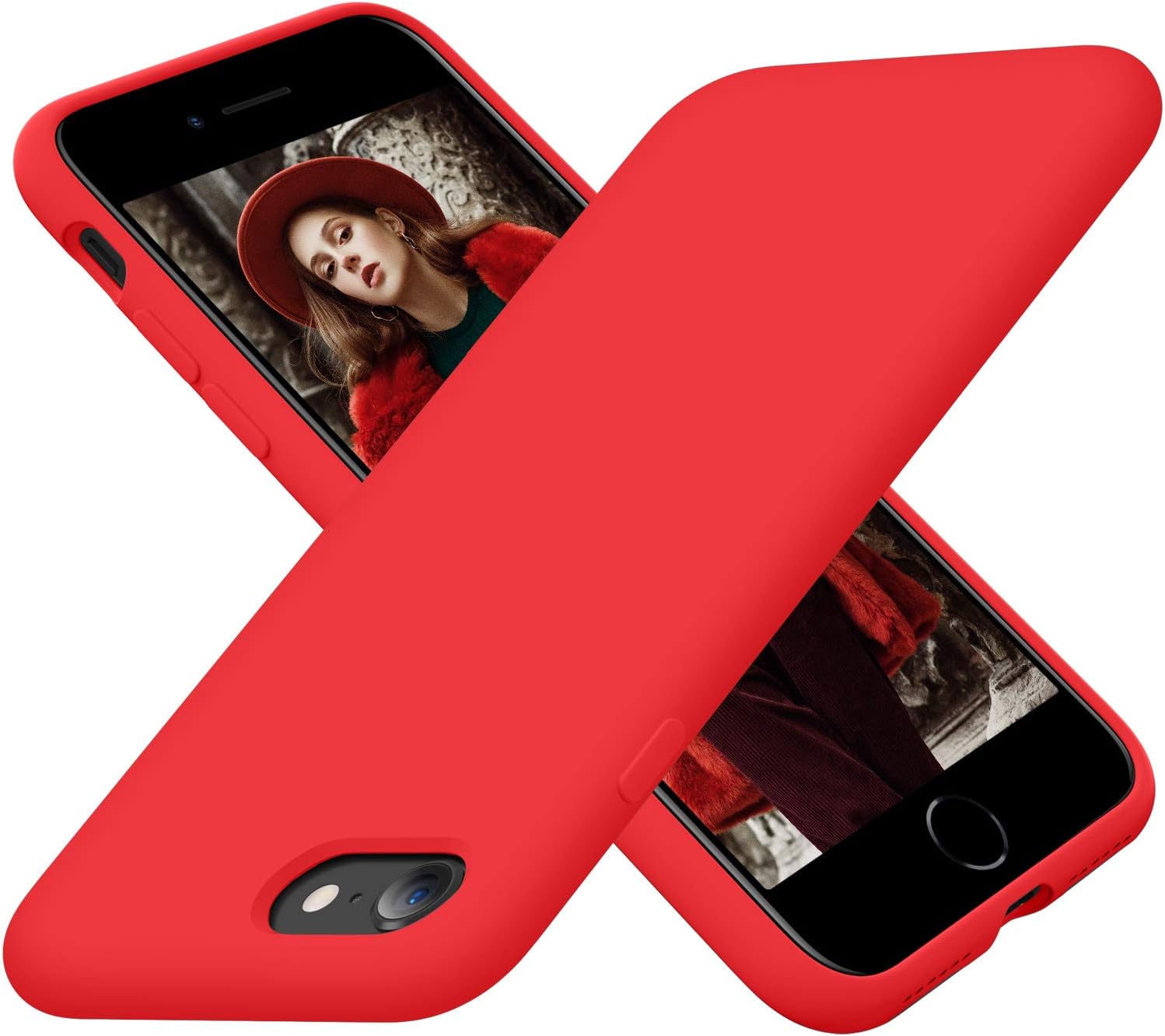 Cordking iPhone SE Case 2022/2020, iPhone 7 8 Case, Silicone Ultra Slim Shockproof Phone Case with [Soft Microfiber Lining], 4.7 inch, Red image