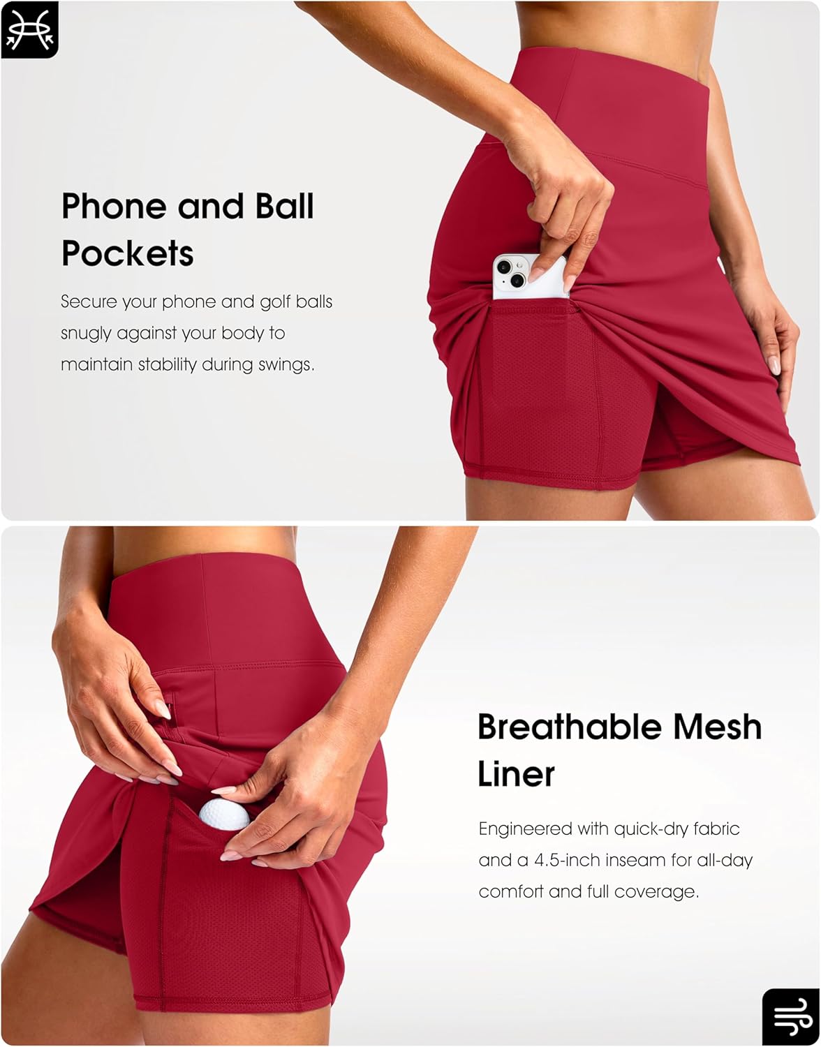 G Gradual 18" Golf Skirts for Women Zipper Pockets Knee Length Skort with Shorts Underneath High Waist Tennis Pickleball - Image 5