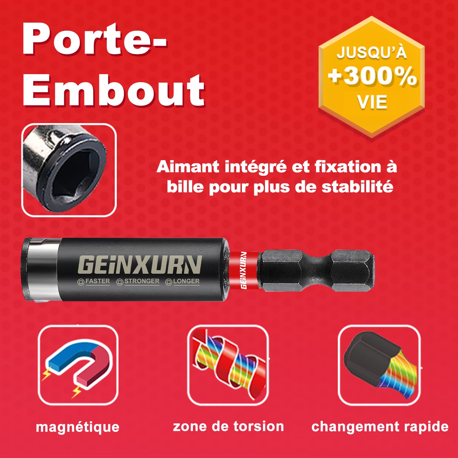 GEINXURN 51 Pièces Jeu d'embouts de Vissage Torx T7-T40 aux Chocs de 25/50/75/150 mm, Embout pour Tournevis en Acier S2 avec Porte-embouts Magnétiques de 75 mm Long et Boîte de Rangement