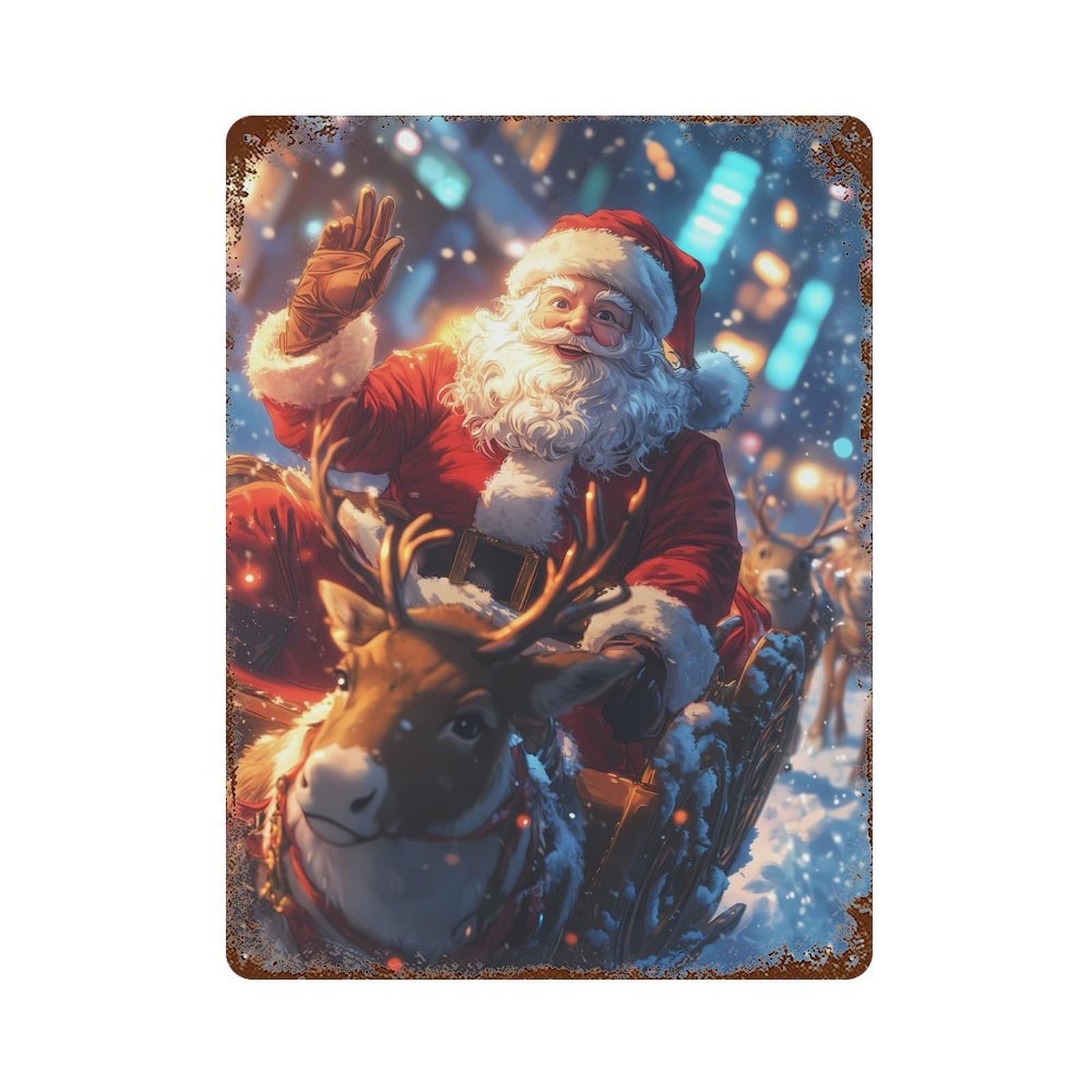 Rust Effect Santa Claus in Sleigh Christmas Vintage Rust Metal Sign 15.7"x11.8", Classic Wall Plaque for Shed, Workshop And Garage Wall Decor