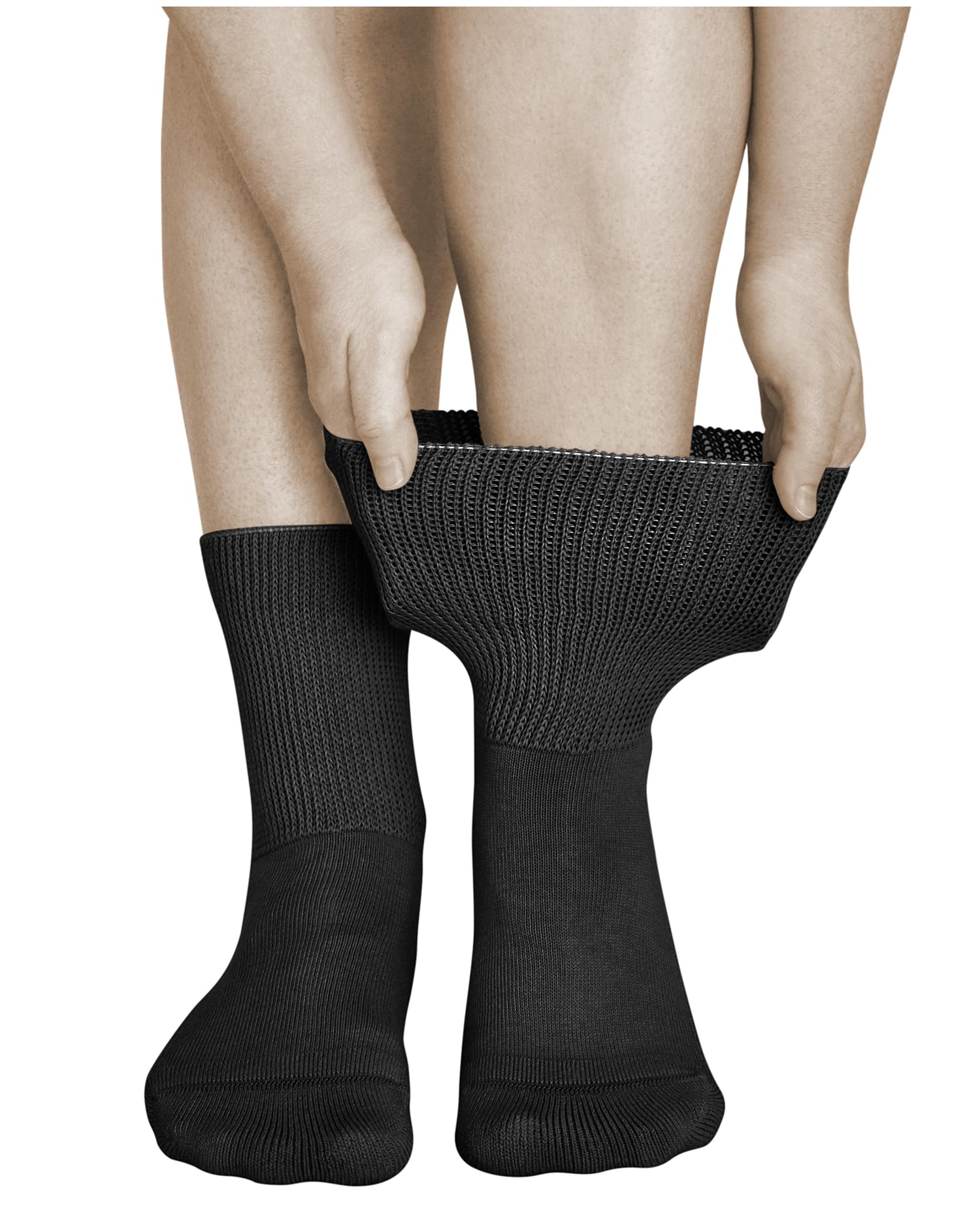 Vitsocks Women's Black Diabetic Extra Wide Top Gentle Grip Socks (2 Pairs) Elastic Cuff Swollen Ankles Diabetes Feet, 2.5-5.5 Uk