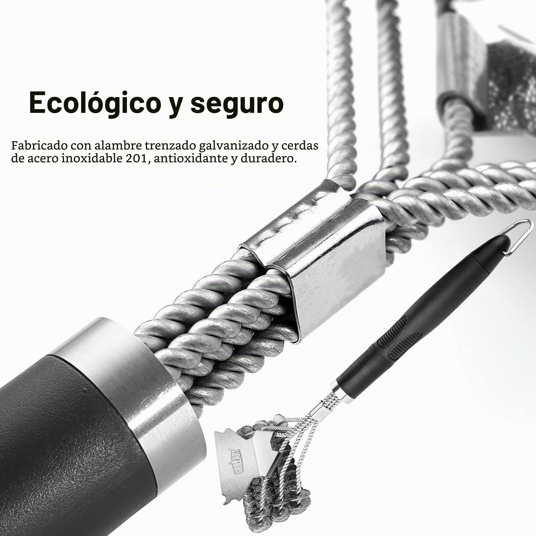 Cepillo de parrilla y raspador sin cerdas – seguro para barbacoa mejor calificado Limpiador inoxidable 45,72 cm Accesorios seguros porcelana/gas Weber/parrilla carbón Regalos los amantes la