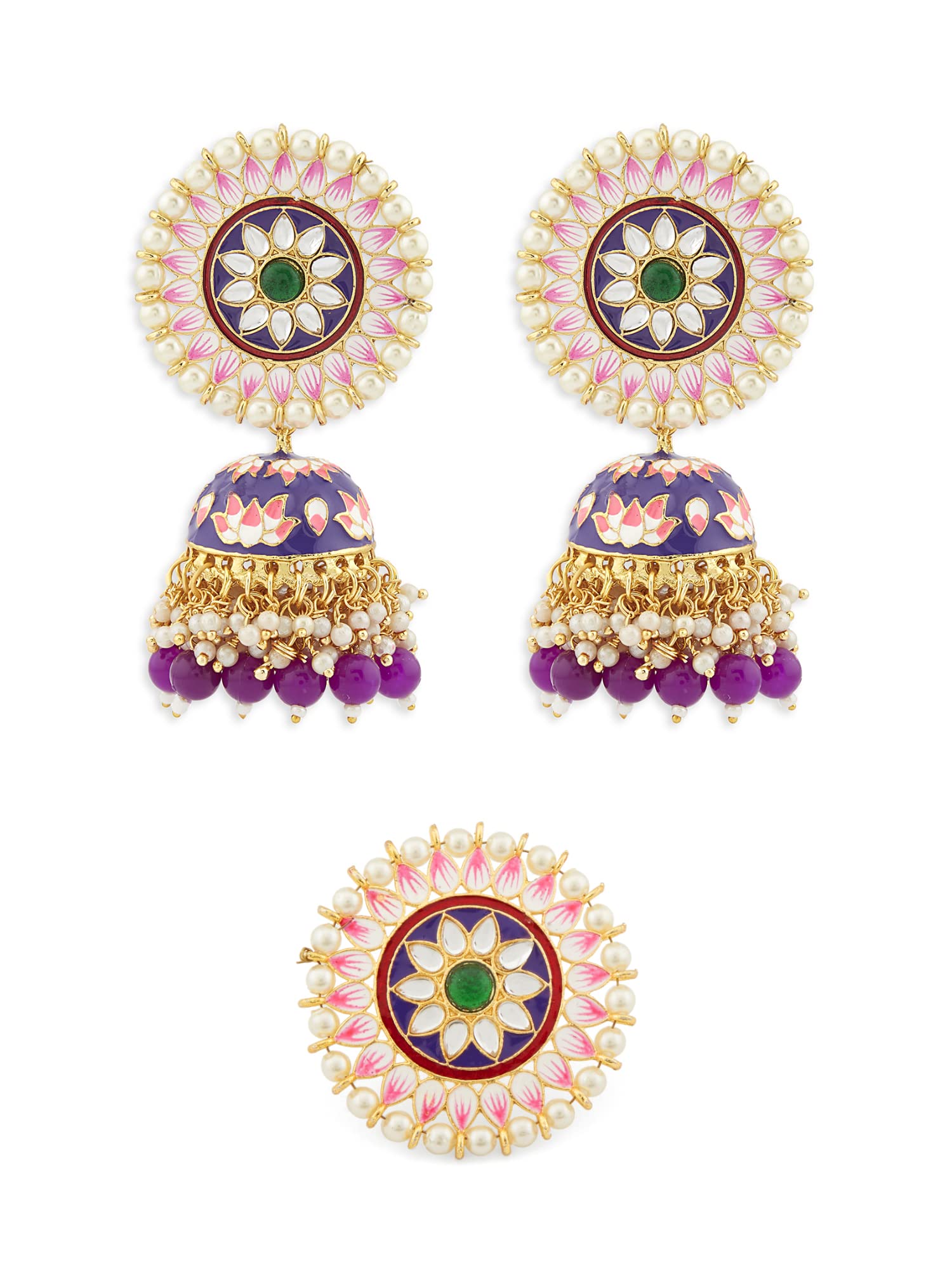 ZAVERI PEARLS Multicolor Meenakari Lotus Design Jhumki Earring & Ring Set For Women-ZPFK13164 (B09Z89M9NL) Amazon Price History, Amazon Price Tracker