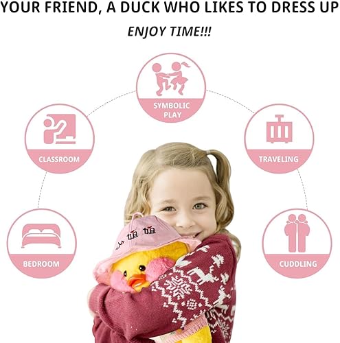 Miniatura 2 de QCOTNG Peluche de pato suave y lindo juguete de peluche amarillo con 10 trajes y accesorios para hacer tu mismo ropa de vestir el mejor cumpleaños