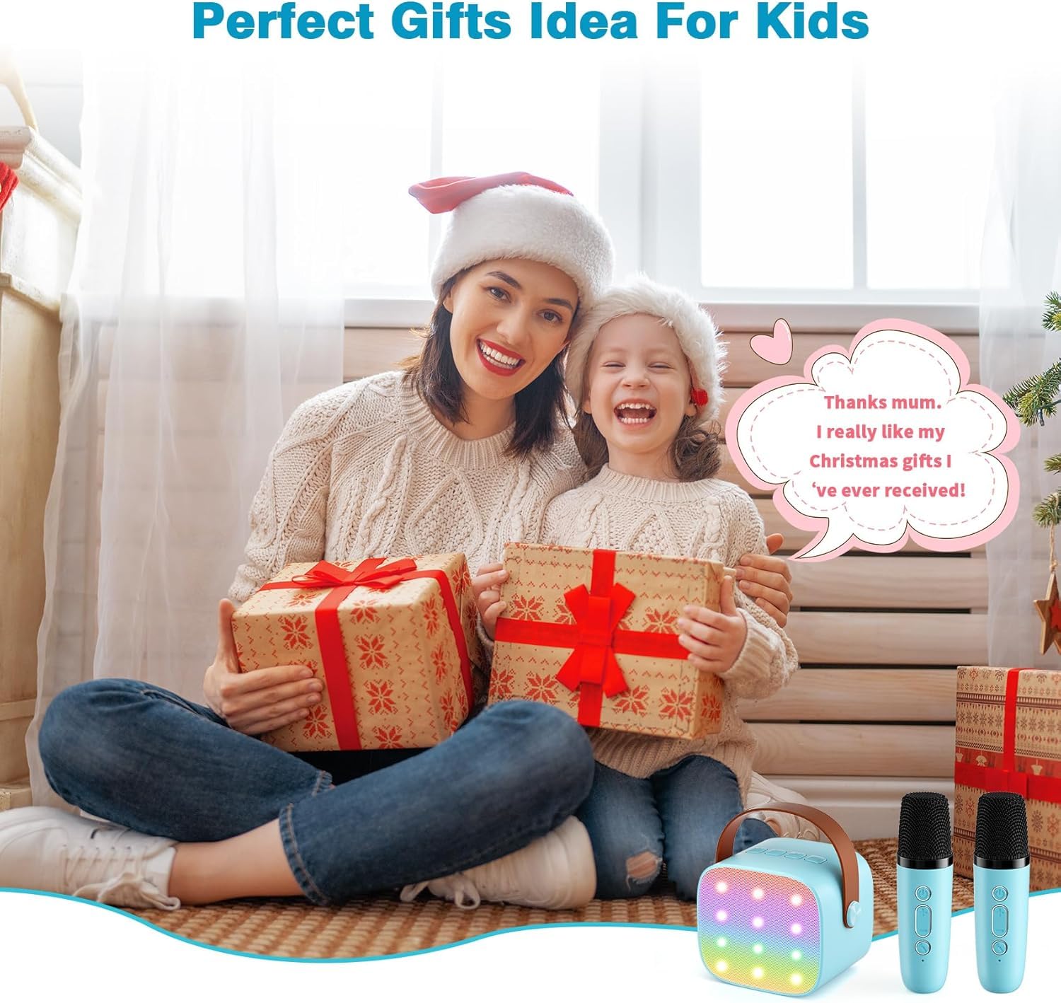 Mini Karaoke Bluetooth Bambini con 2 Microfoni Wireless, Portatile Regalo Compleanno 3-12+ Anni (blu)
