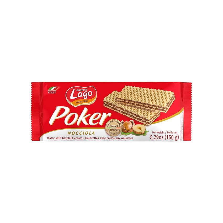 Lago 1968, Poker Nocciola 150g, Wafer con Vellutata Crema alla Nocciola 75% con 3 Strati Friabili di Wafer