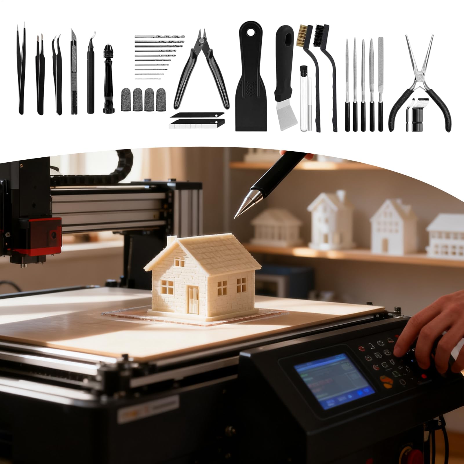Kit di Strumenti per Stampante 3D Lavorazione Post-Stampa Multifunzionale | Utensile di Sburratura Stampa 3D Per Uso Domestico Studio Laboratorio Aula Garage Principianti Professionisti Ingegnere
