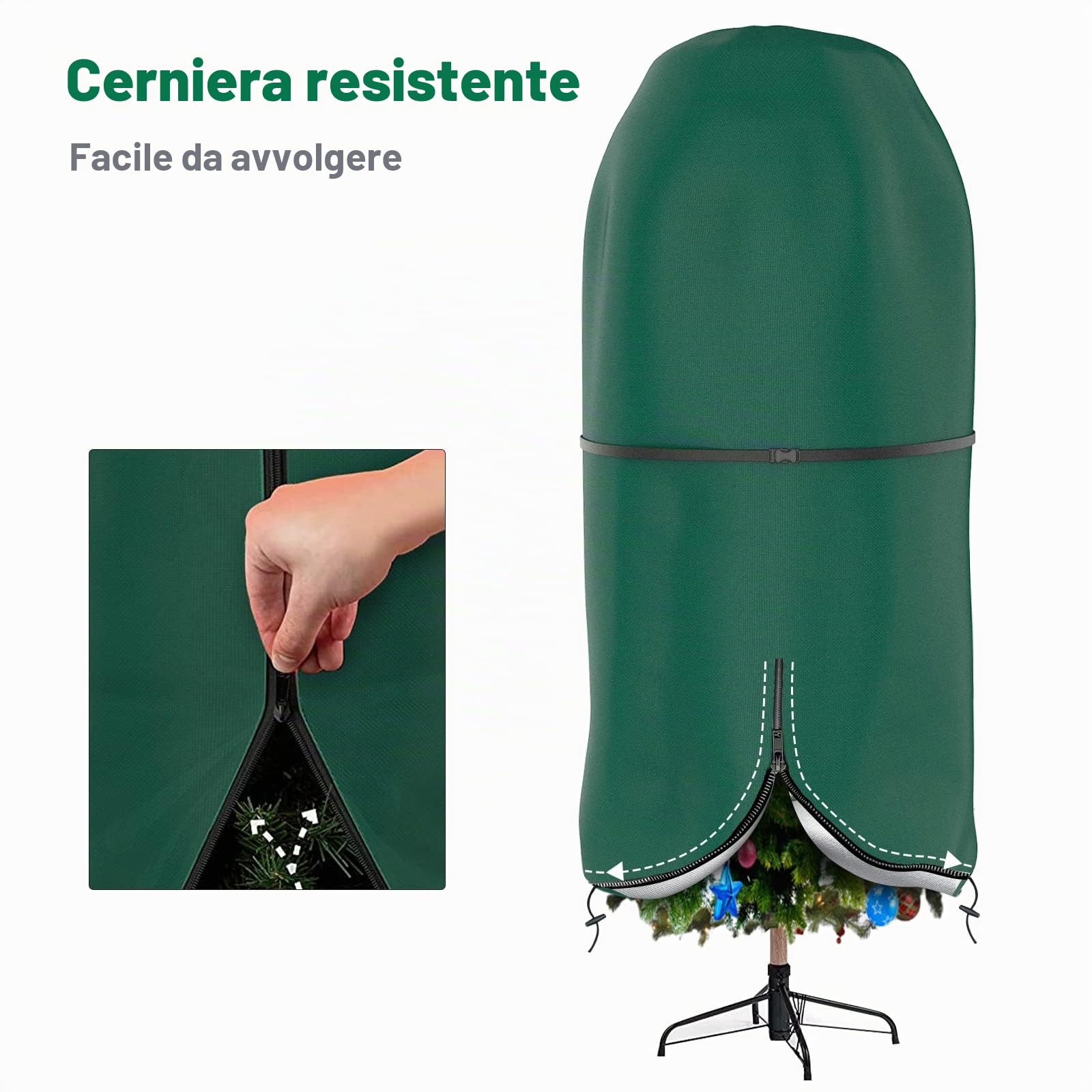 Borsa portaoggetti per albero di Natale, impermeabile Oxford con doppie cerniere, custodia per il trasporto per alberi di Natale fino a 6 piedi e altre decorazioni natalizie, verde..…