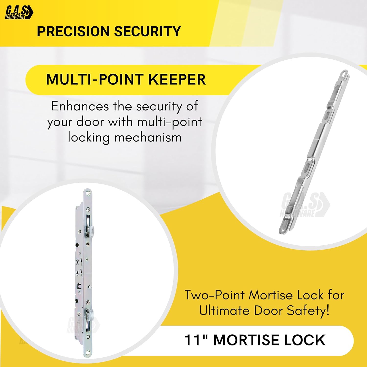 11-3/4" Multi-Point Mortise Lock with Face Plate and Keeper for Sliding Patio Glass Door | Two Point Keeper for Mortise Lock for Patio Sliding Door Locking Mechanism - Stainless Steel
