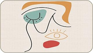 Abstract Boho Woman Face Colorful Line Art Door Mat 17x30 Inch Indoor Outdoor Entrance Doormat Decor for Bohemian Home Living Room Office,Girls Her Women Boho Lovers Gifts