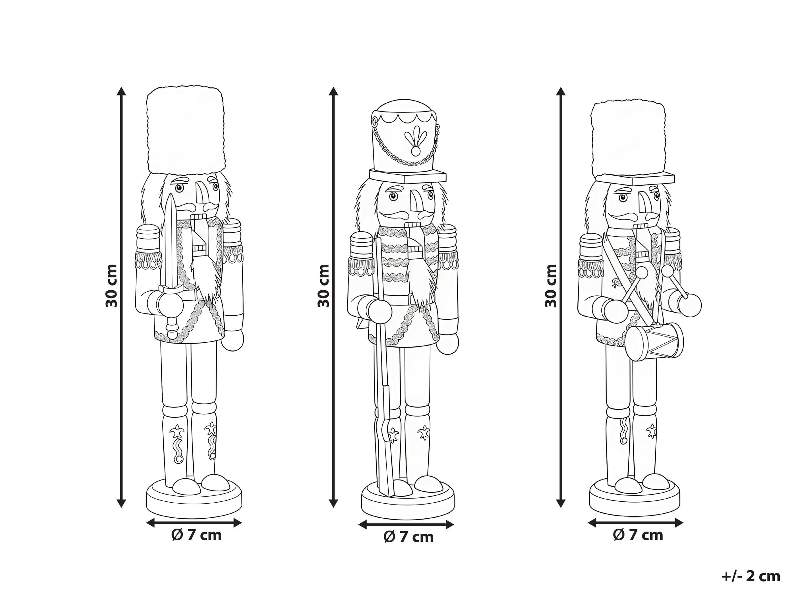 Beliani Lot de 3 Figurines en Forme de Casse-Noisette en Bois de Pin Accessoire Décoration de Noël Fait Main Rouge Lagan