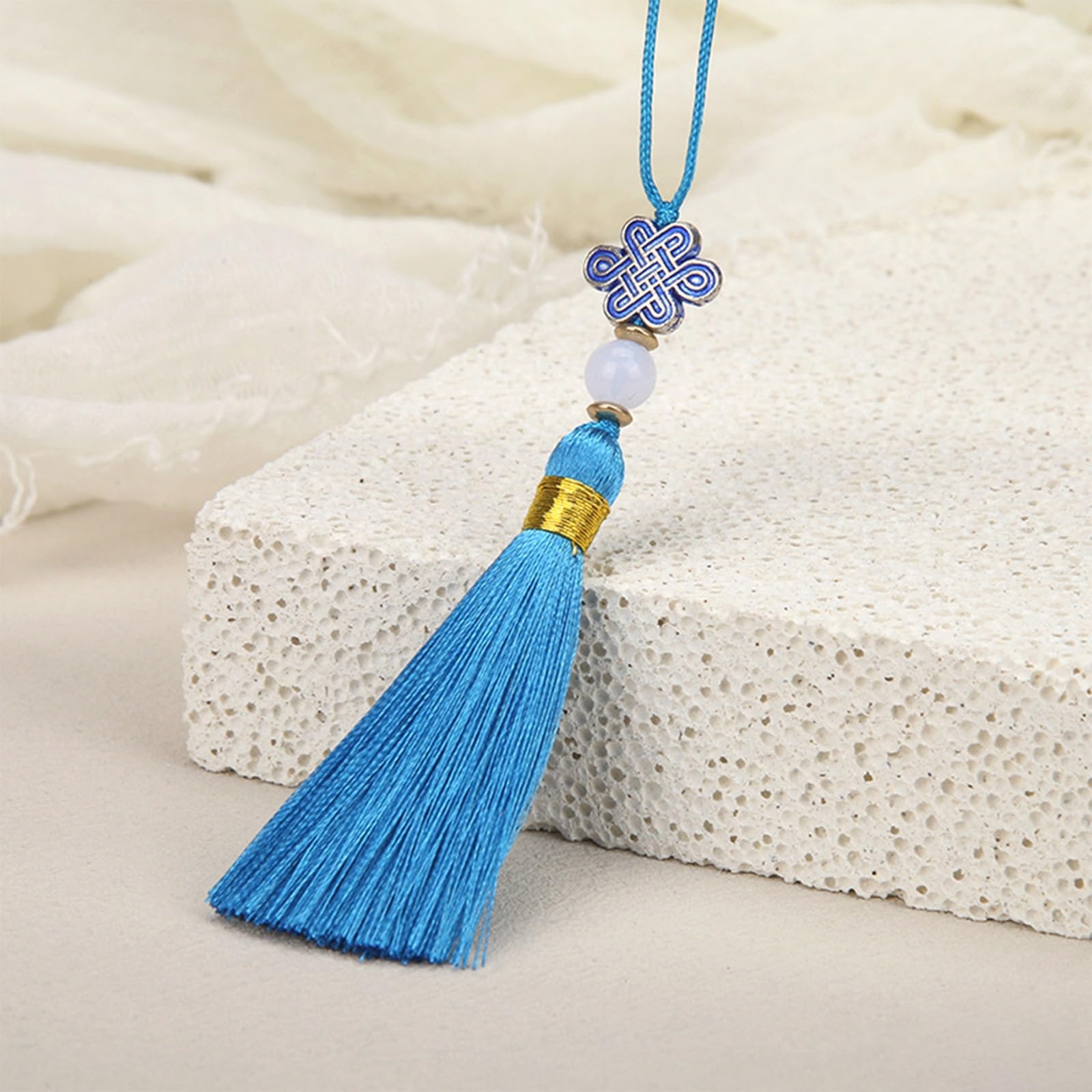 Mini Tassels Silky Tassels with Beads Chinese Knot Small Pom Poms Decoration for DIY Projects Bookmark Keyring(O,30PCS)