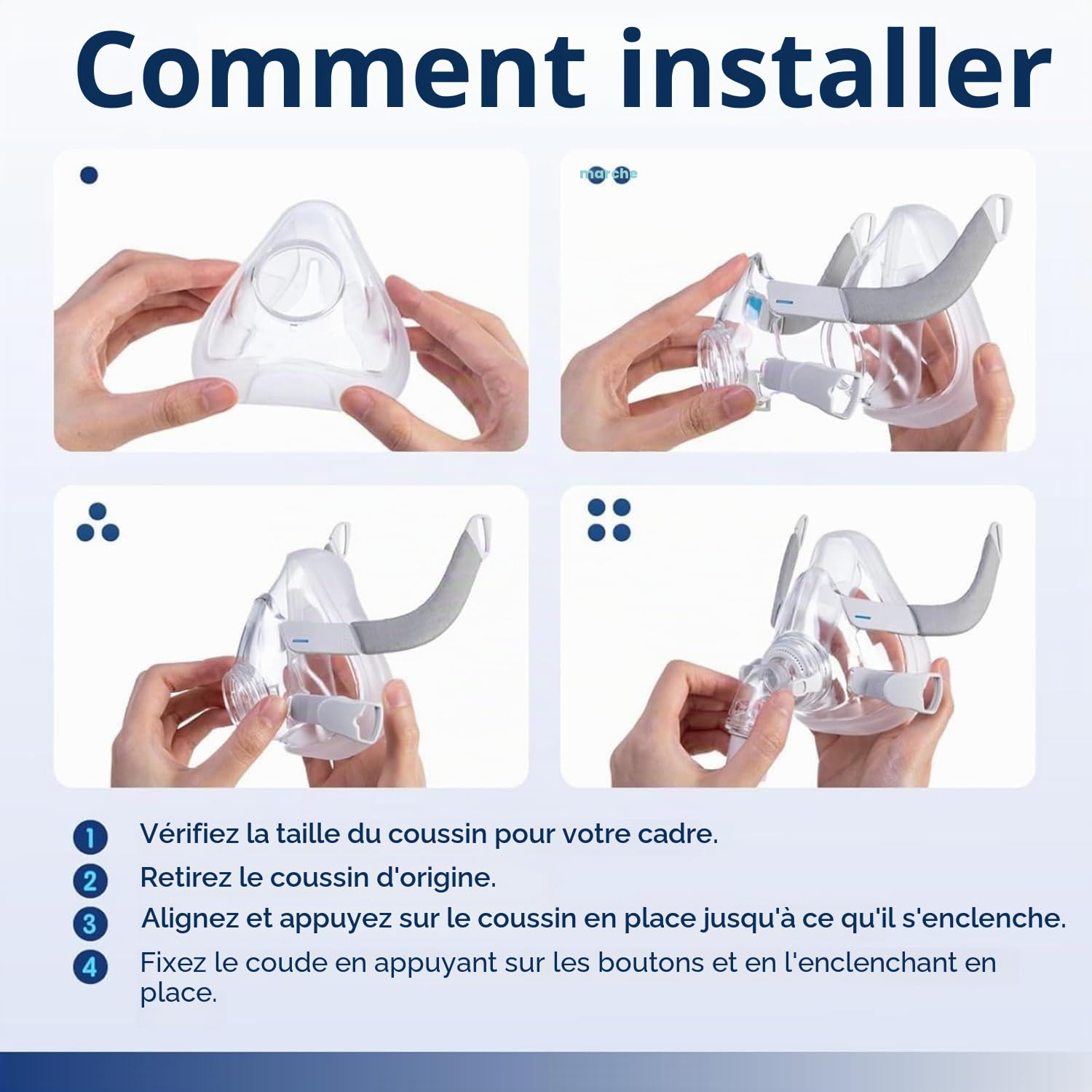 Kit de rechange pour Resmed Airfit F20 avec petit, moyen | grand coussin, variantes de couvre-tête, cadre, clips de grande valeur et déconnexion rapide - couvre le nez et la bouche (grand ensemble de