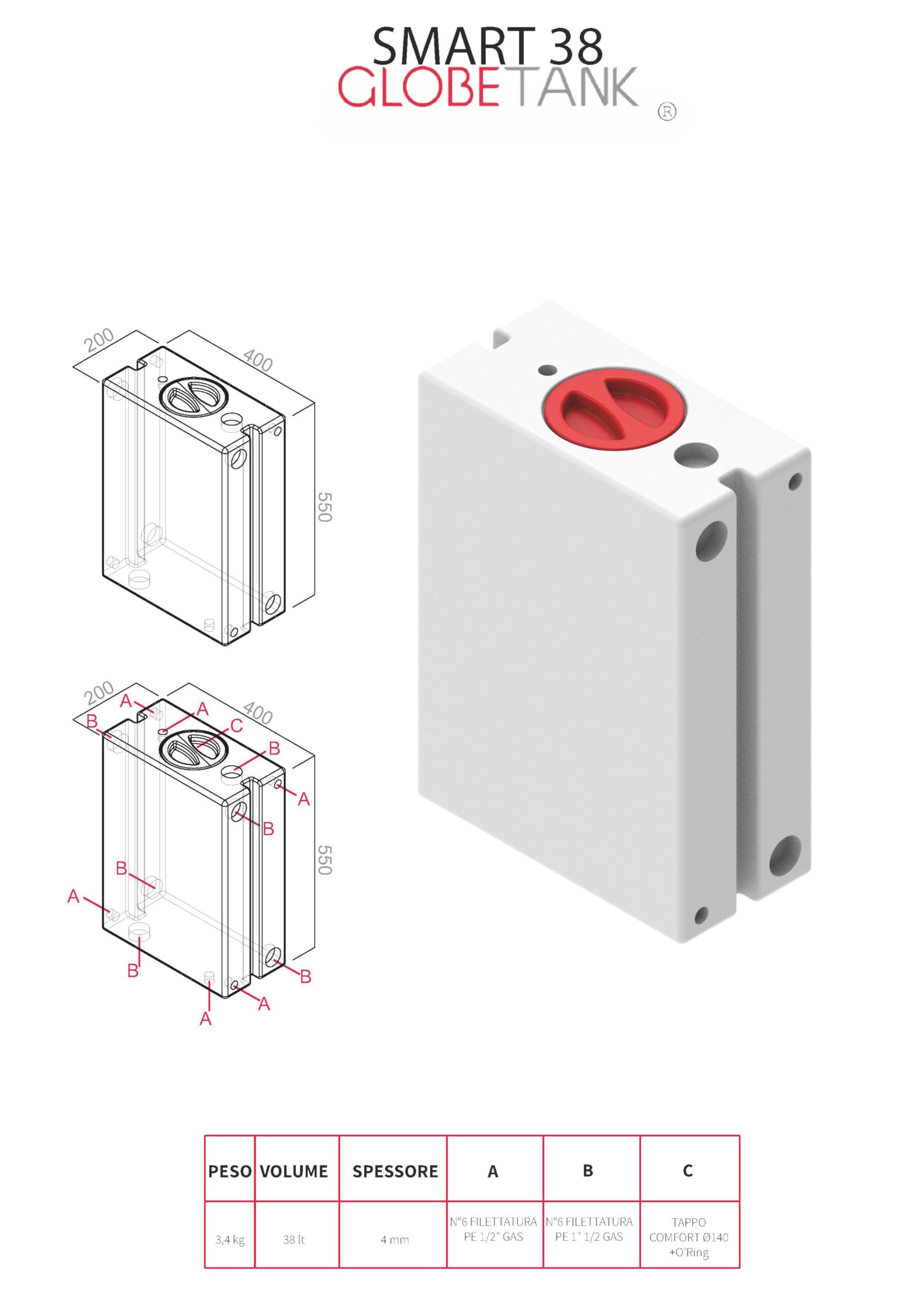 SERBATOIO SMART 38 VERTICALE RIGIDO ACQUA GLOBETANK (BLUE MARINE)