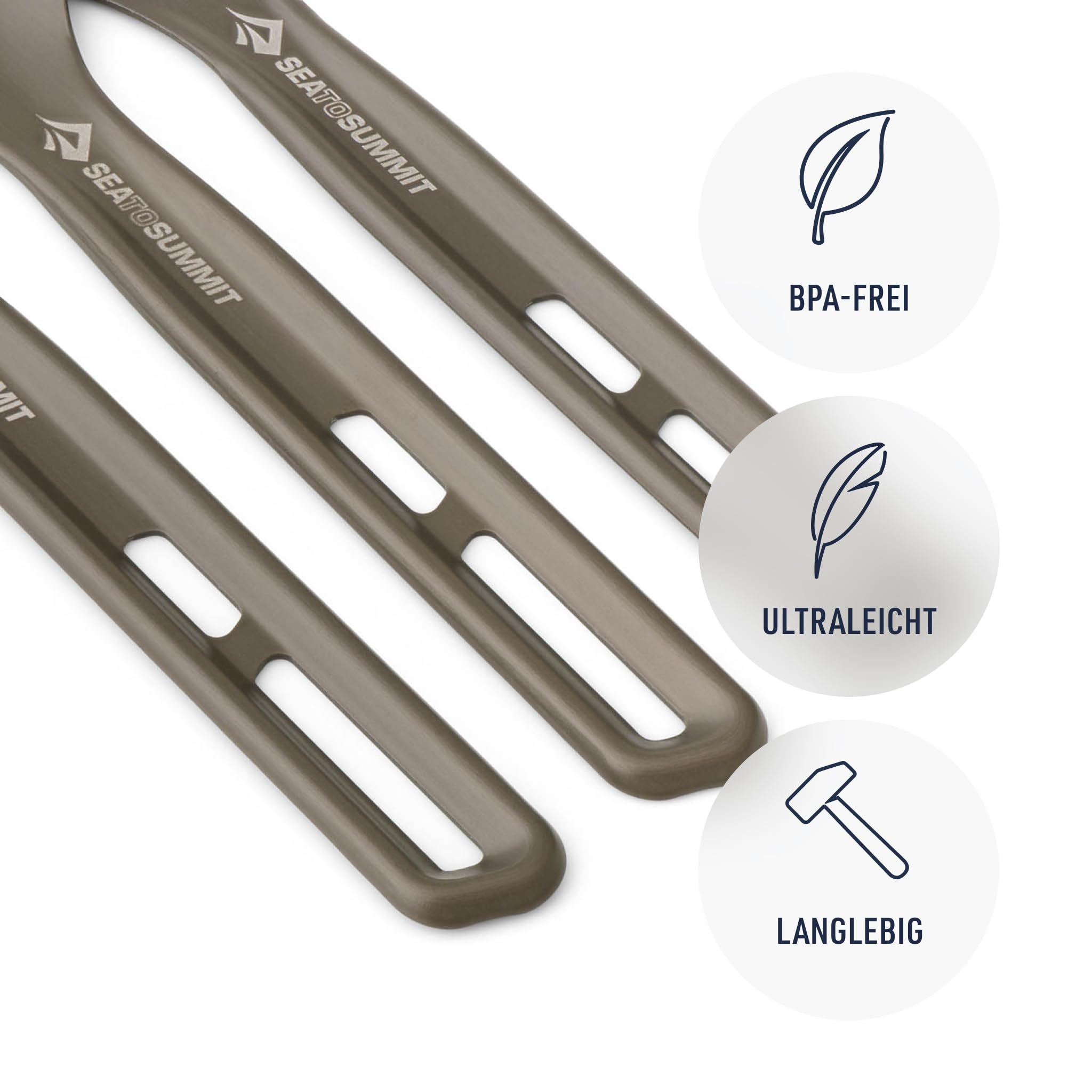 SEA TO SUMMIT - Frontier Ultraleichtes Besteckset - 1 Person, 3-teilig - Camping-Gabel, Löffel & Messer + Karabiner - Leicht - Campinggeschirr aus harteloxiertem Aluminium - Glatt & Mattiert - 26 g