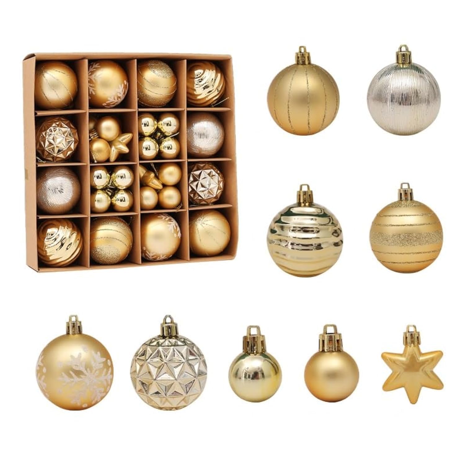 TAPIT Christmas Tree Ball Ornaments Christmas Tree Decorations Xmas Shatterproof Ball Ornaments with Hanging Loop Seasonal Decorative Hanging Baubles Set (Gold 42pcs)