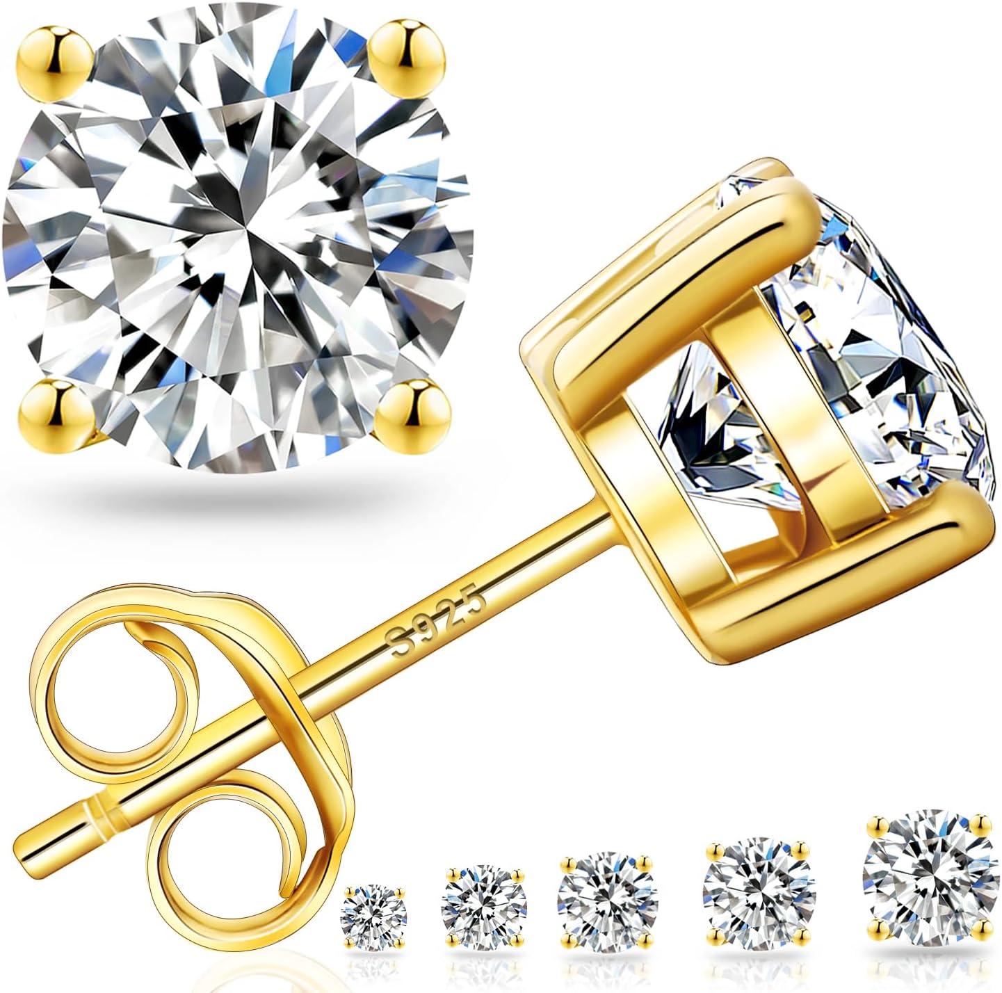 KRKC&CO Moissanite Earrings Studs, Luxury Birthday Wedding Gift for Women Mother, S925 Sterling Silver, 4-Prong, 0.6-3CT, D Color, VVS1, 14K White Sparkly Anniversary Jewelry