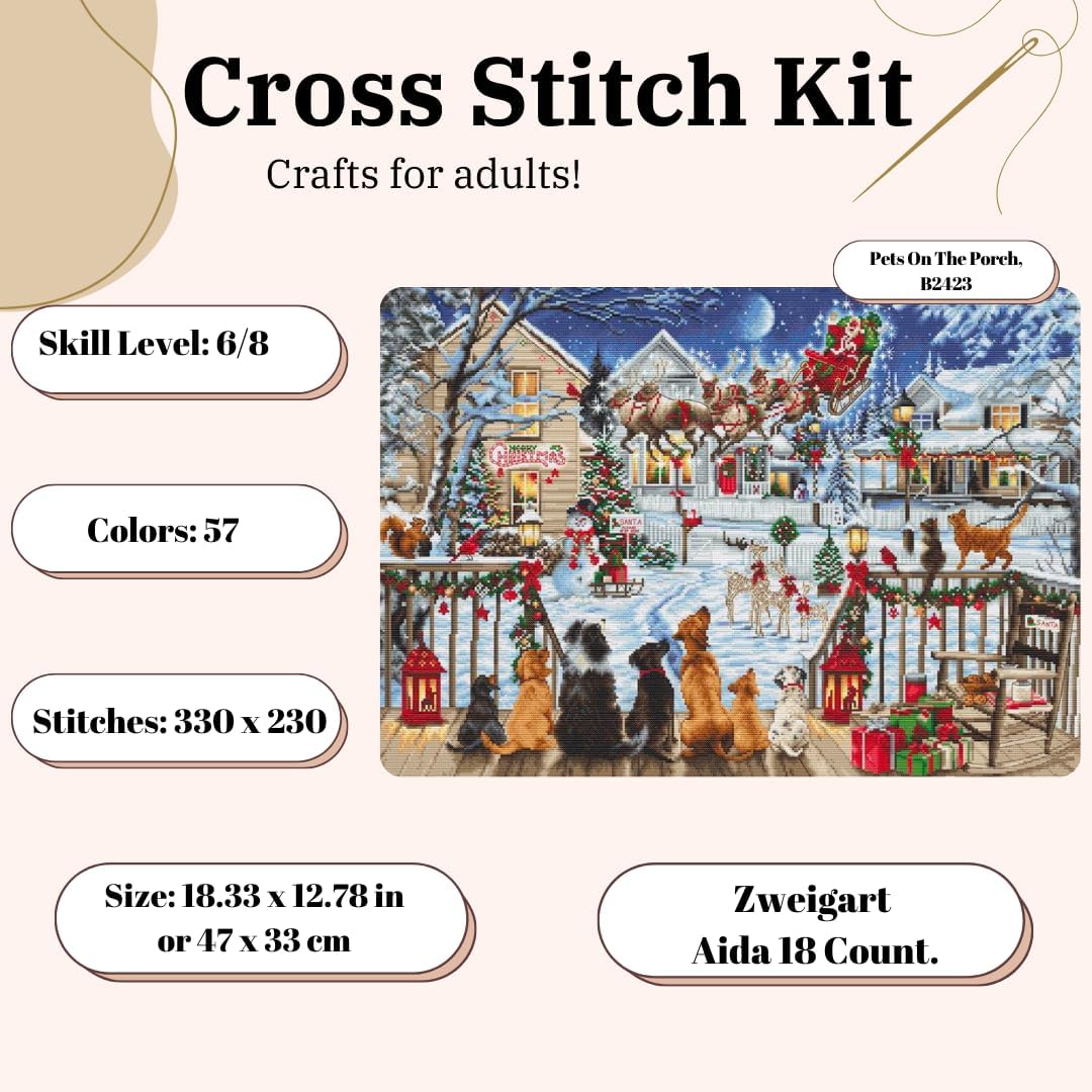 Luca-S Cross Stitch Kit Gold - Pets On The Porch, B2423, Counted Cross Stitch Kit for Adults, Needlecraft and Embroidery Kit