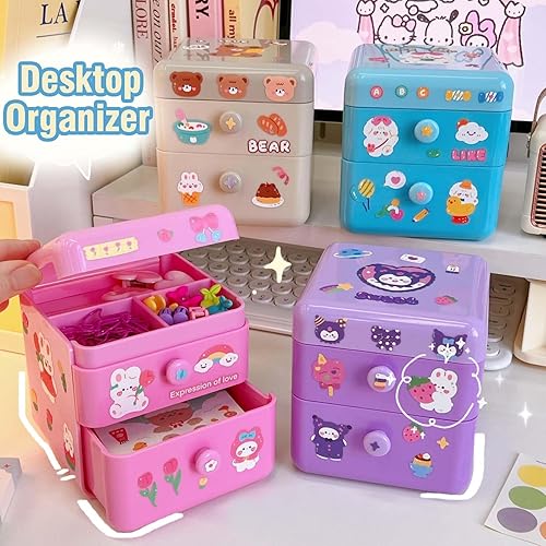 Miniatura 5 de Organizador de escritorio Kawaii pequeño organizador de cosméticos con tapa abatible, organizador de papelería adecuado para oficinas y tocadores