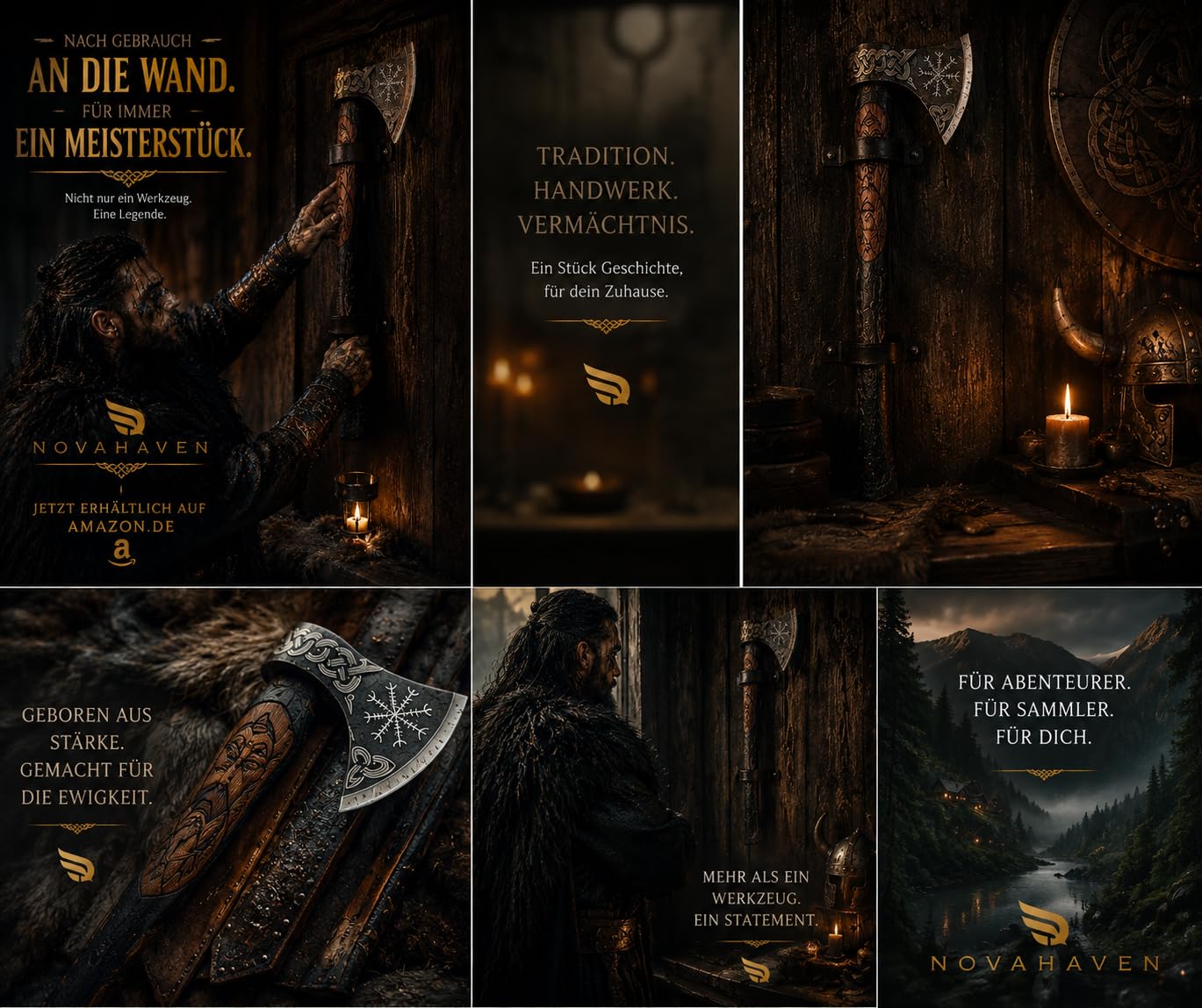 Novahaven Ragnarök - Hacha forjada a mano para exteriores de 22 pulgadas – Regalo y coleccionable de acero al carbono con mango de madera de fresno tallada, diseño de lobo y dragón, funda de piel para