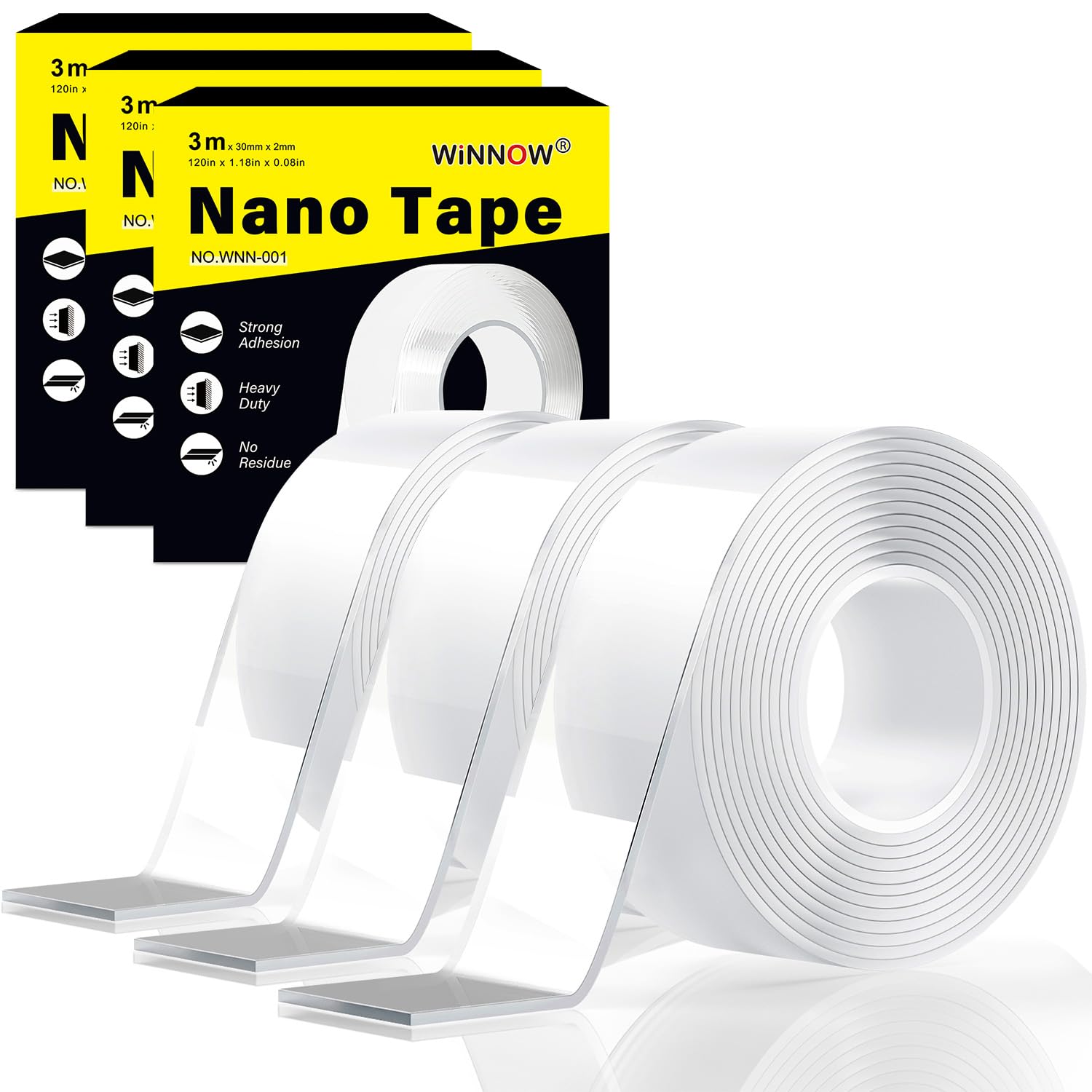 WINNOW 3 Pack Double Sided Tape for Walls - Professional Pack for Workshops, Office & Small Business，Mounting Tape for Christmas Decorations,