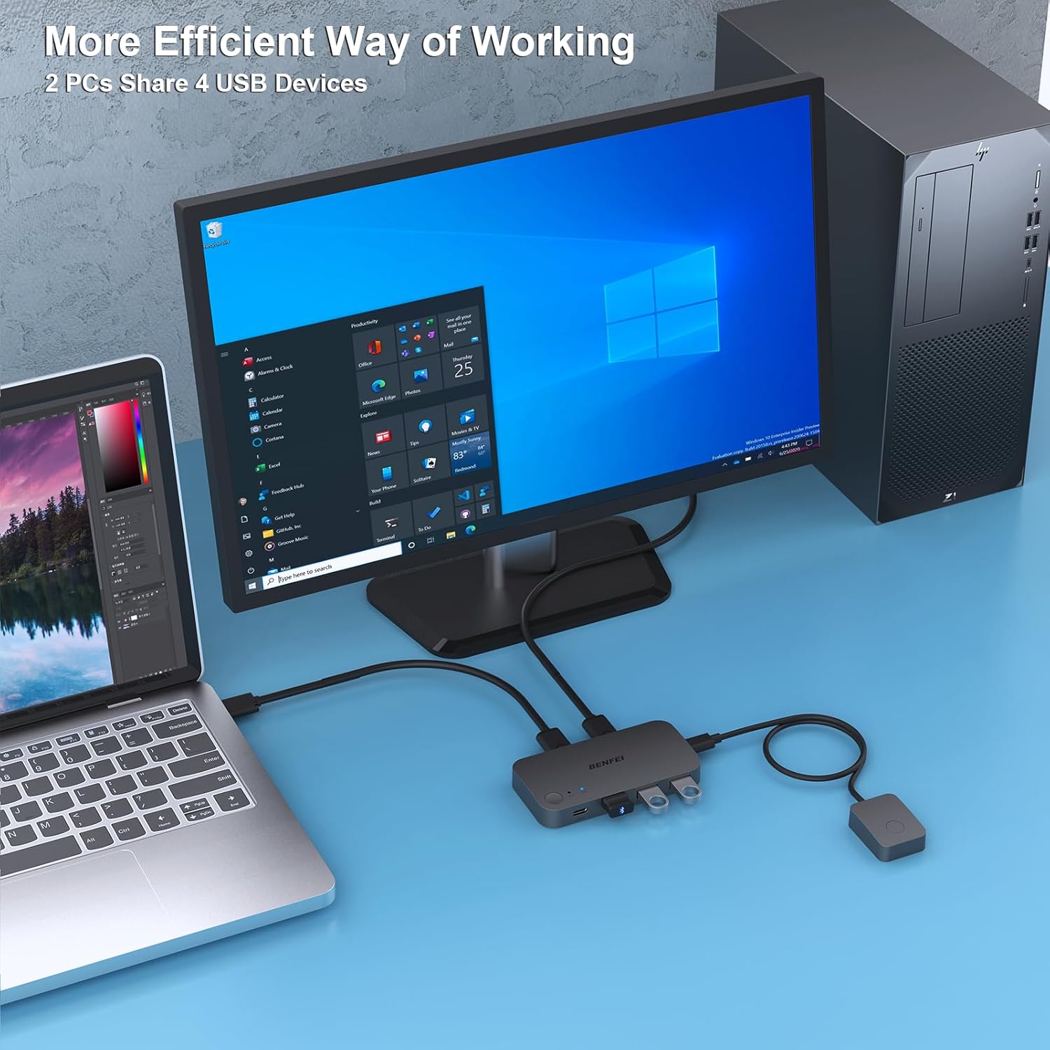 BENFEI USB 3.0 Switch, USB Switcher 2 Computers Share 3*USB 3.0 and 1*USB C with Remote Control for PC Mouse Keyboard Printer Scanner, USB KVM Switch Selector Compatible with Windows, Mac, Linux