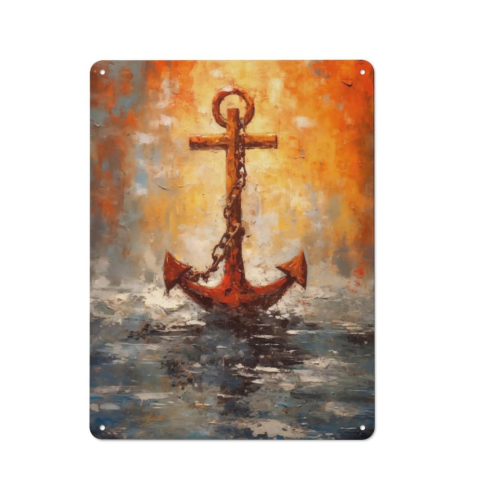 Junmoney Minimalist Anchor Tin Wall Plaque 40X30cm With For Living Room Or Hallway, A Decorative Christmas Gift For Hallway Decor Fans