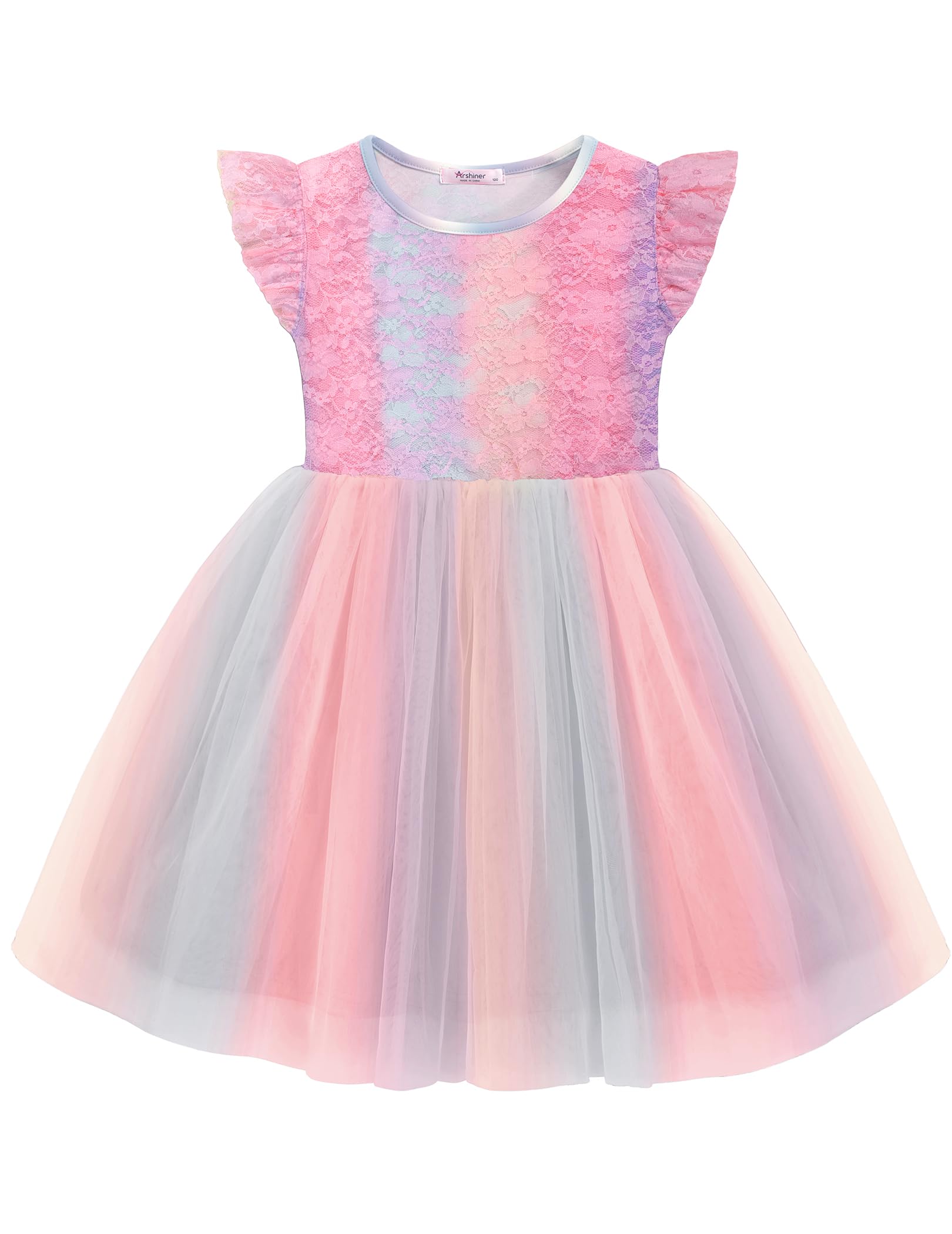 Arshiner Toddler Lace Tutu Dresses Ruffle Sleeve 3 Layers Tulle Flower Wedding Birthday Summer Little Girls Dress