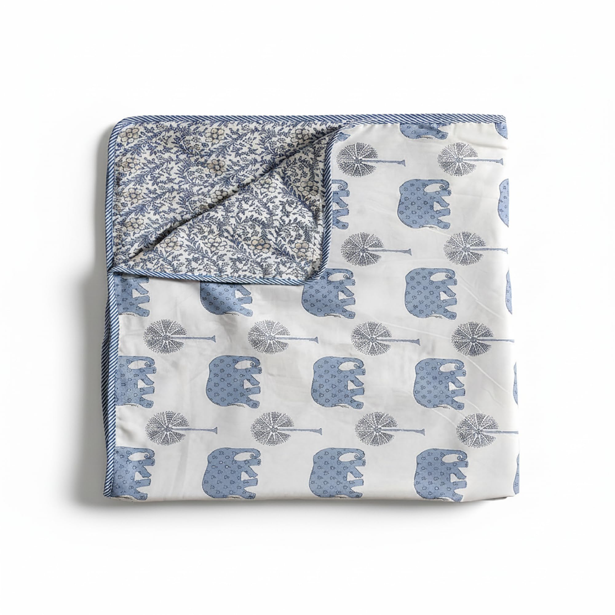 AROHA Jaipuri Cotton Single Dohar - Green Haathi Print 60x90 Inch - Reversible Blanket White & Green - Soft Lightweight AC Blanket - Block Print Design Summer Winter Use - Washable-image-47