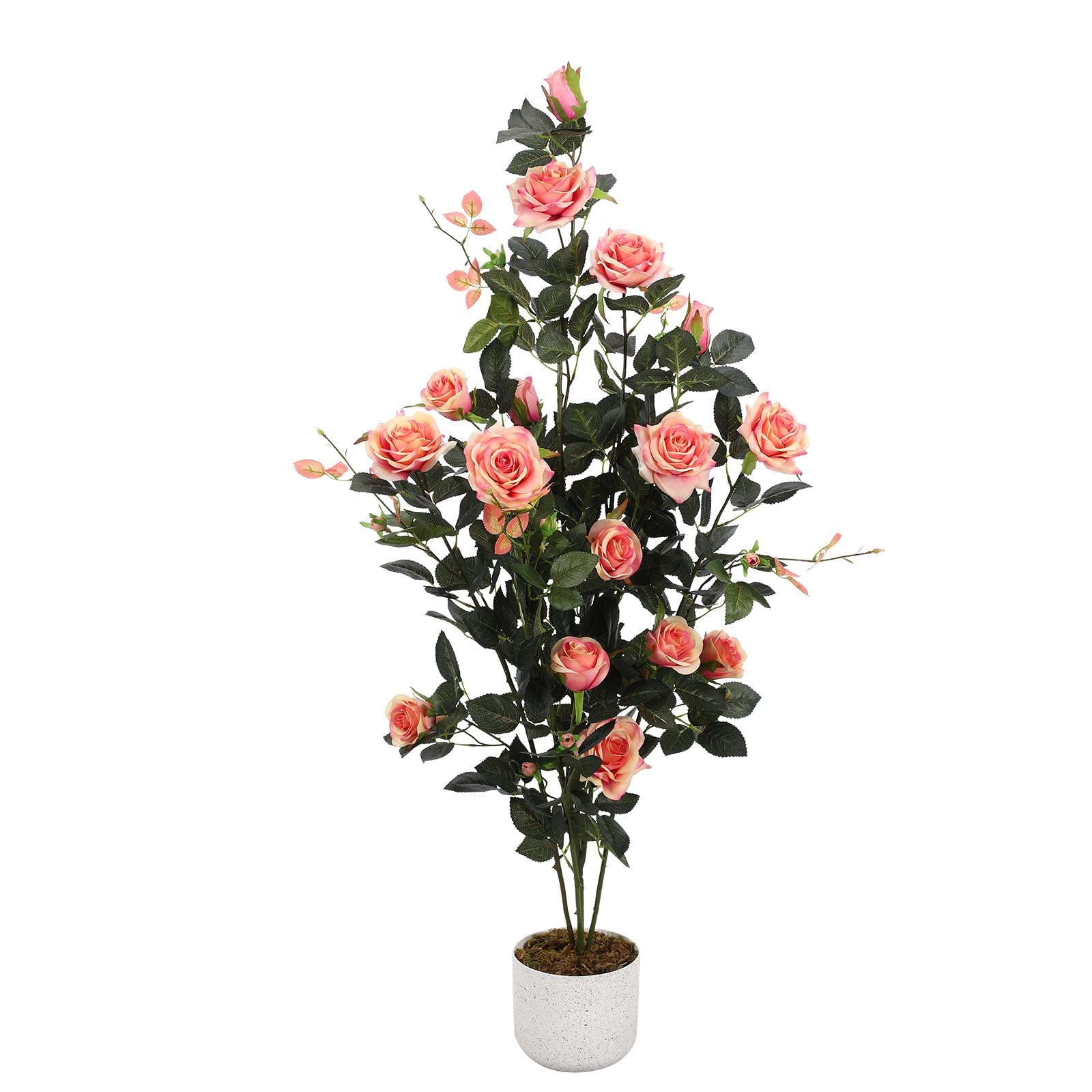 Aptliton Arbre à Roses Artificiel Rose 120cm, Rosier 6 Branches à Bord Enroulé avec Tige Écologique, Plante Décorative Réaliste en Pot en Ciment, sans Entretien Intérieur Extérieur