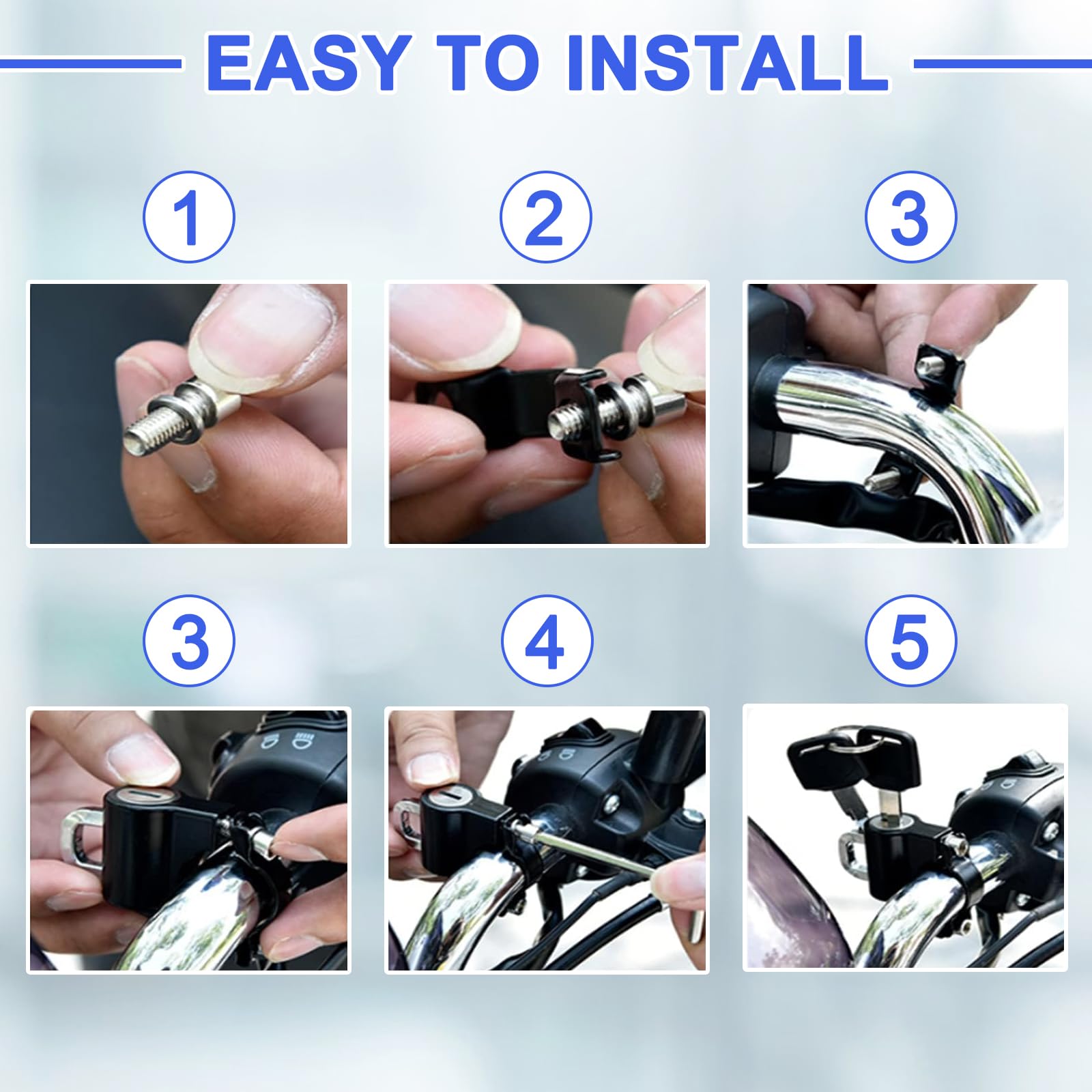 Lucchetto Per Casco Moto Universale - Per Manubri 22-28mm, Con 2 Chiavi - Foto 5