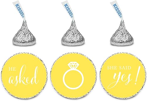 Andaz Press Etiquetas adhesivas con forma de gota de chocolate, para boda, con el texto en inglés He Asked She Said Yes!, color amarillo, paquete de