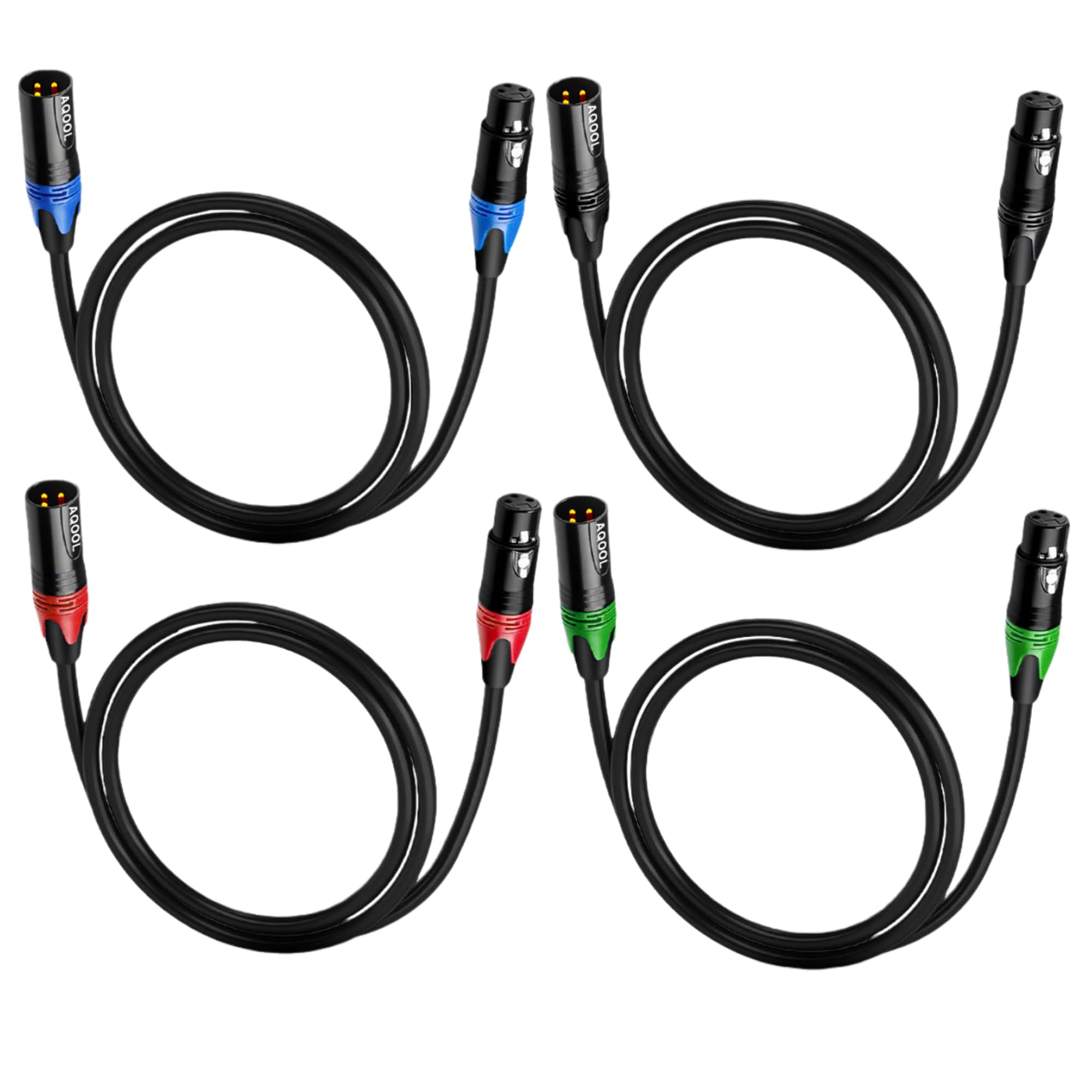 XLR-Kabel, 91 cm, vergoldetes Mikrofonkabel, XLR-Stecker auf Buchse, 3-polig, symmetrisches XLR-Kabel, farbiges XLR-Mikrofonkabel, ideal für Mikrofon, Audio, Mixer, Licht (4 Stück)