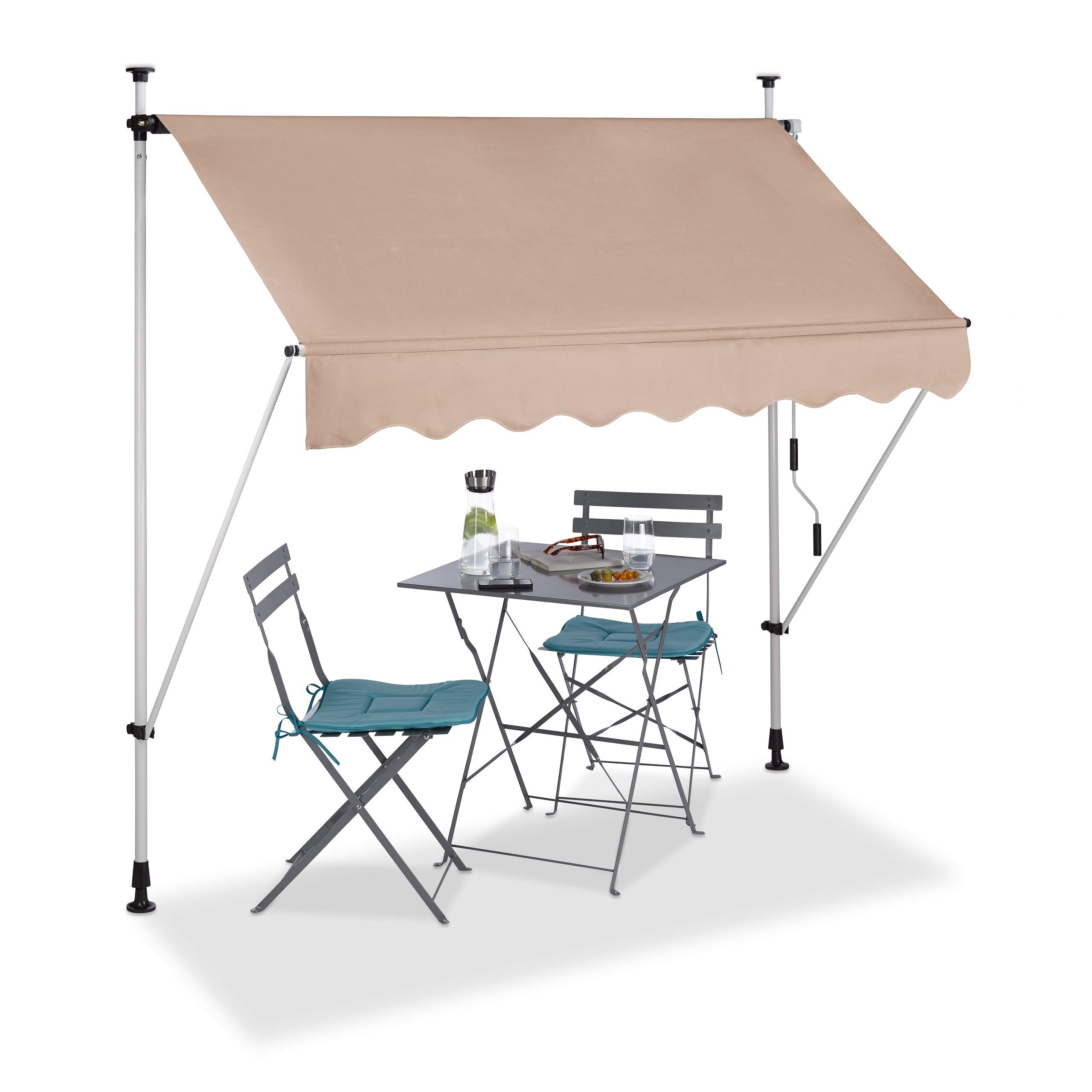 Relaxdays Toldo Vela, Retráctil, Protección Solar, Enrollable, Sin Taladro, Ajustable, Beige, 200 cm