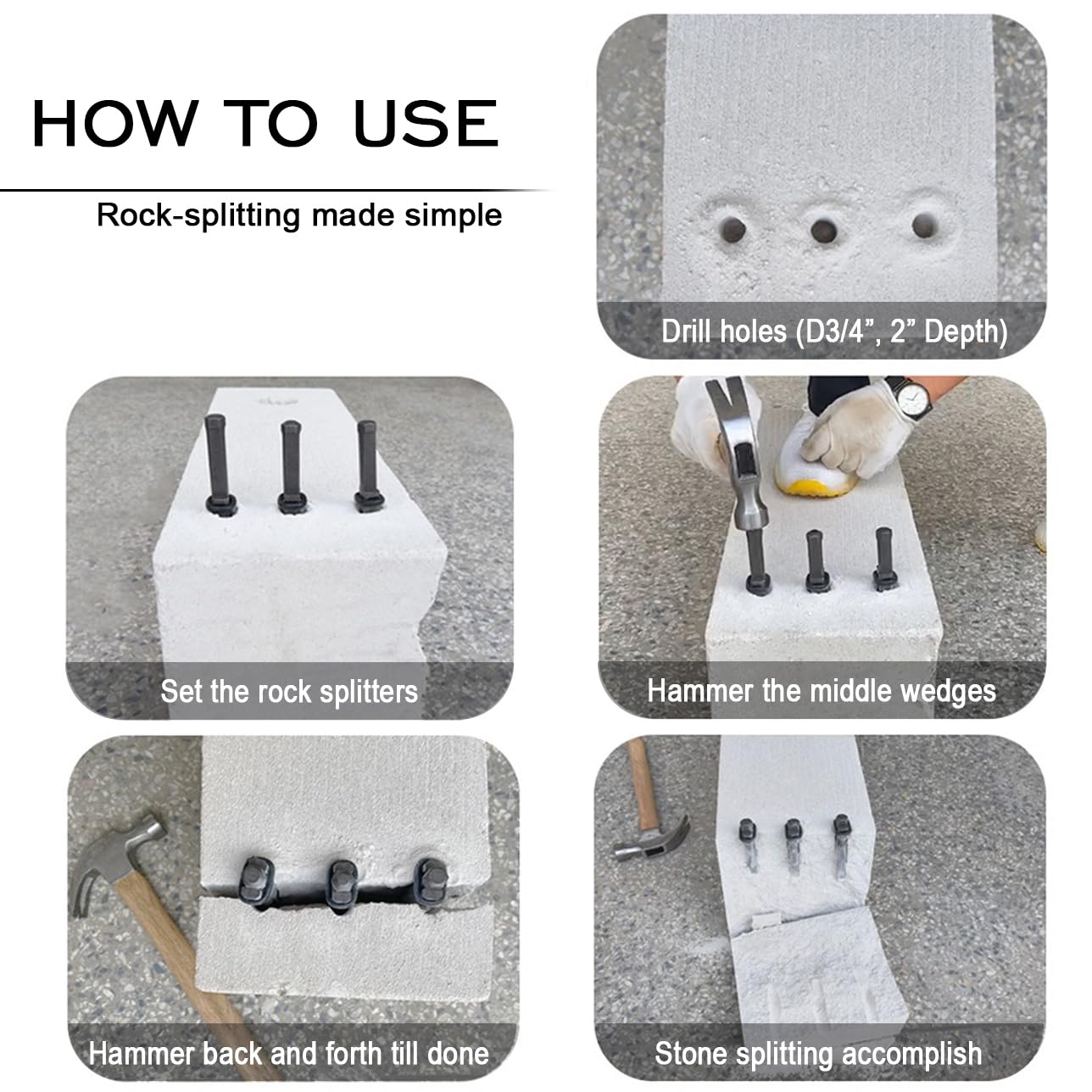 Rock Splitter Set - Break Granite & Marble Easily -6