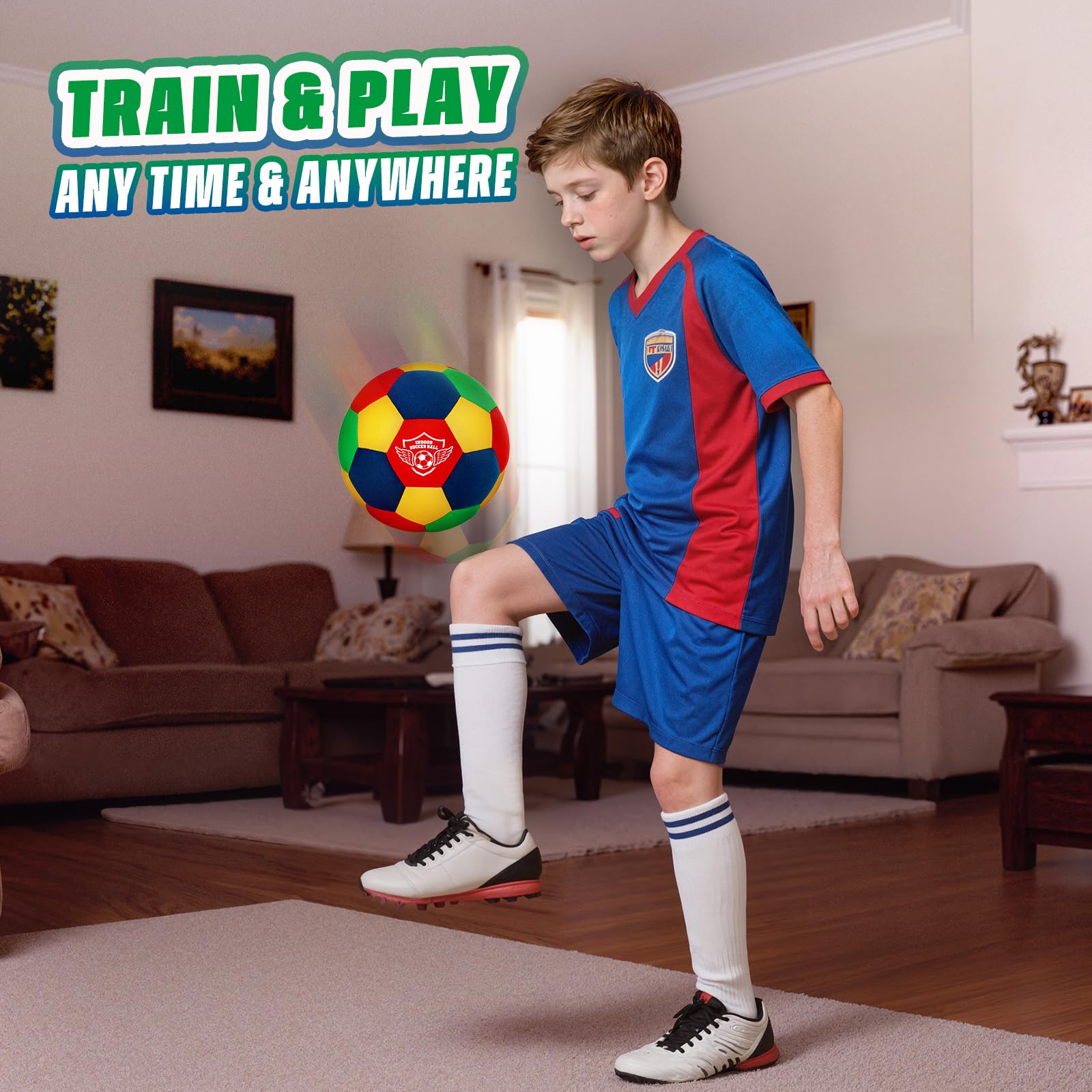 Indoor Soft Football for House Home Training Ball Standard Size 4 Soft & Safe Ball for Teenager 6-12 Indoor Dribbling - Image 2