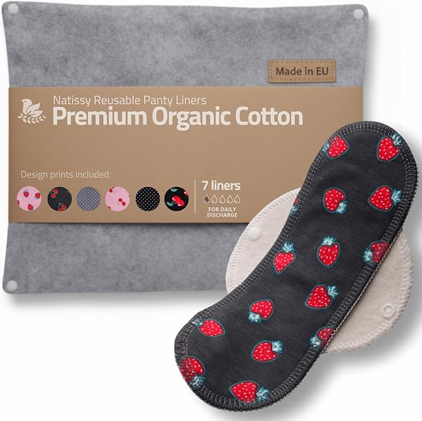 Protèges Slip Lavables Réutilisables en Coton Bio pour Pertes Blanches (M, x7); FABRIQUÉS en UE, Lavables à Haute T°, 100% Respirants, Protection Féminine SEULEMENT pour Usage Quotidien (Sans PUL) - 1
