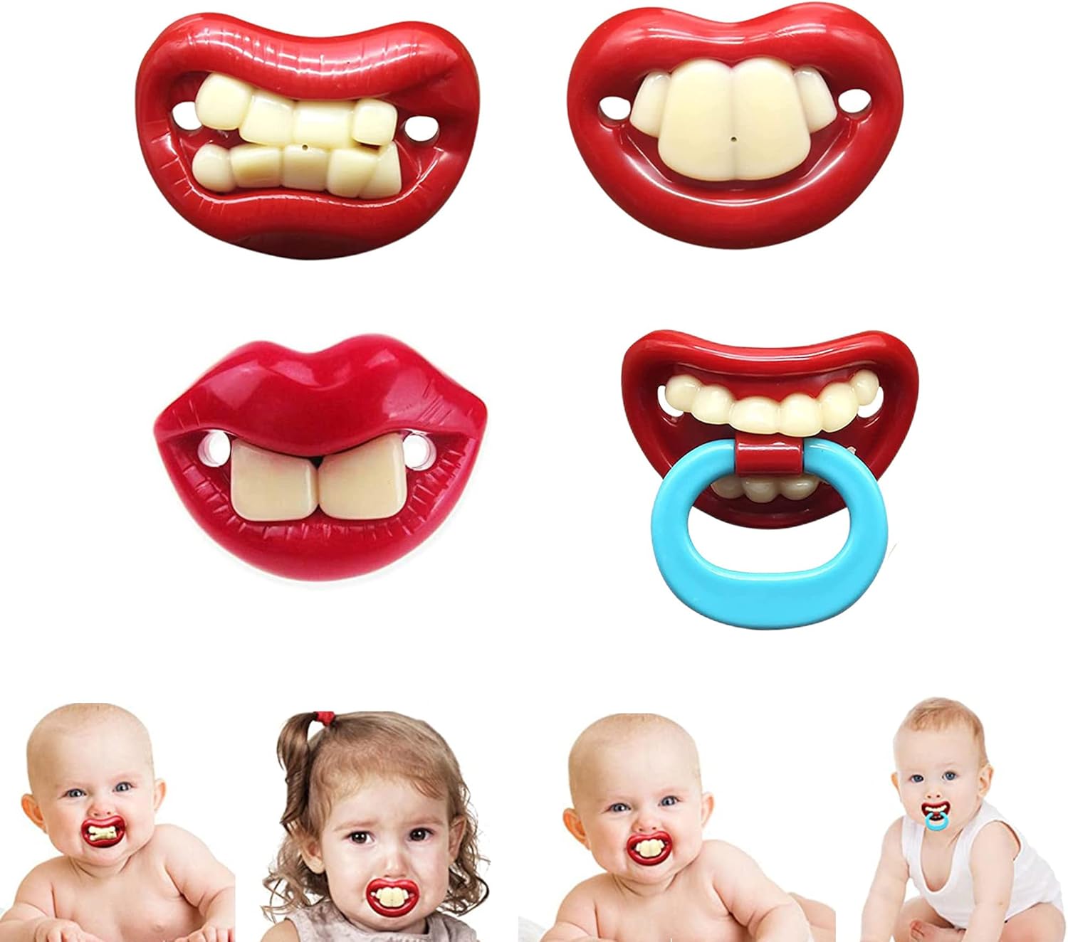 4 Pcs Funny Pacifier for Baby, teeth Silicone Pacifier Baby Teether