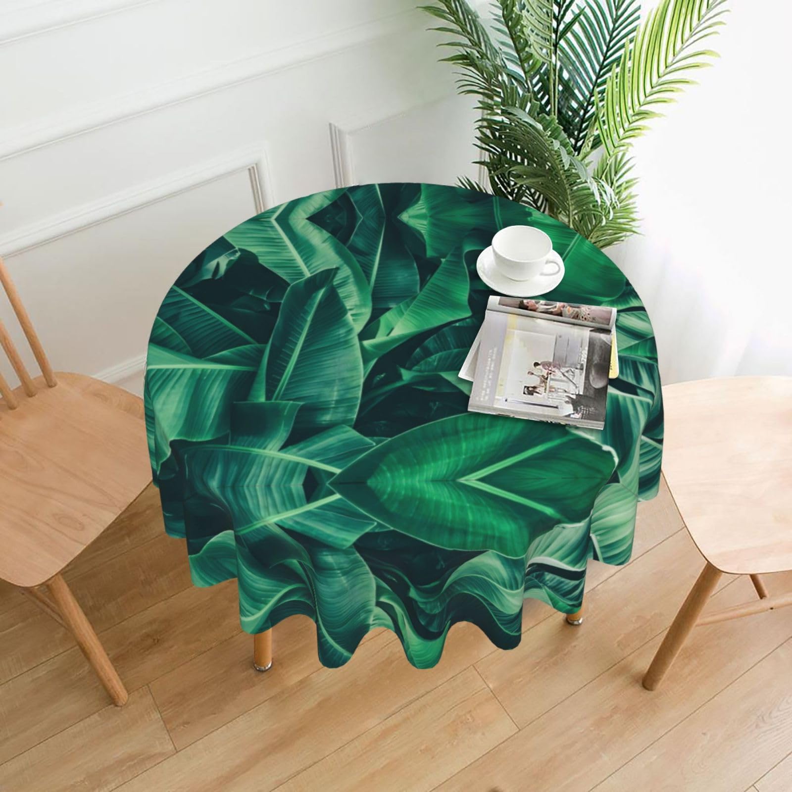 hhxvcv Tropical Banana Leaf Round Tablecloth – Dining Table Cover